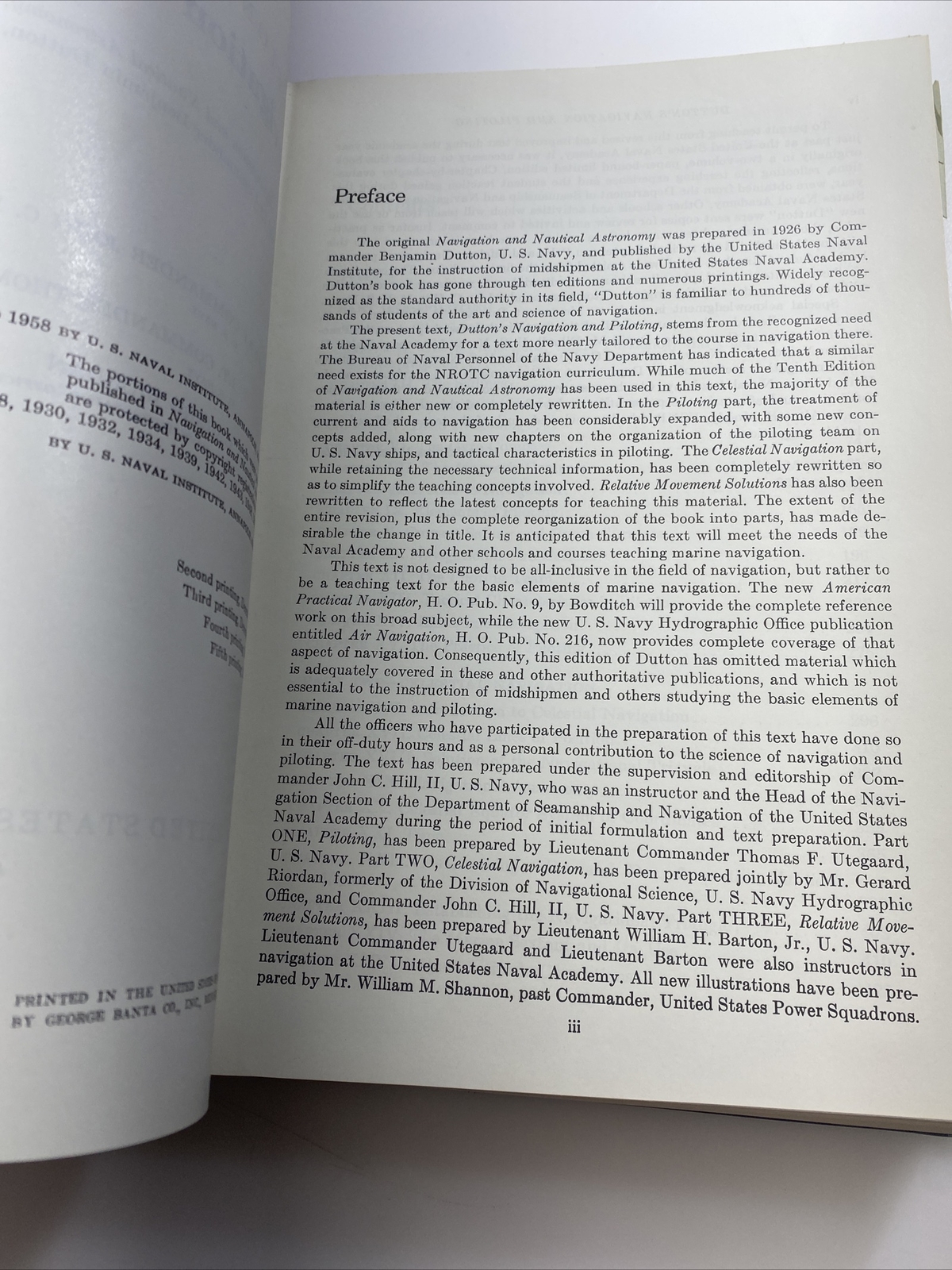 Dutton’s Navigation and Piloting 5th Printing 1963 by Hill Utegaard Riordan aby
