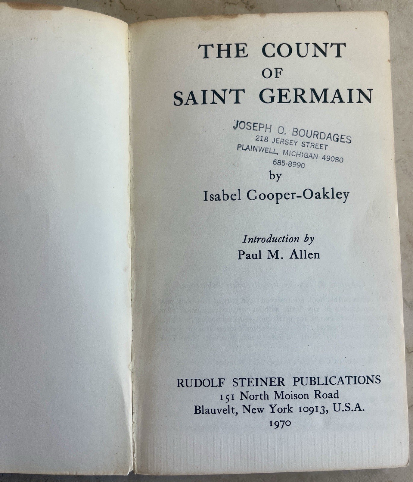 1970 PB 1st, Cooper-Oakley THE COUNT OF SAINT GERMAIN, Alchemy, Mystic, Occult