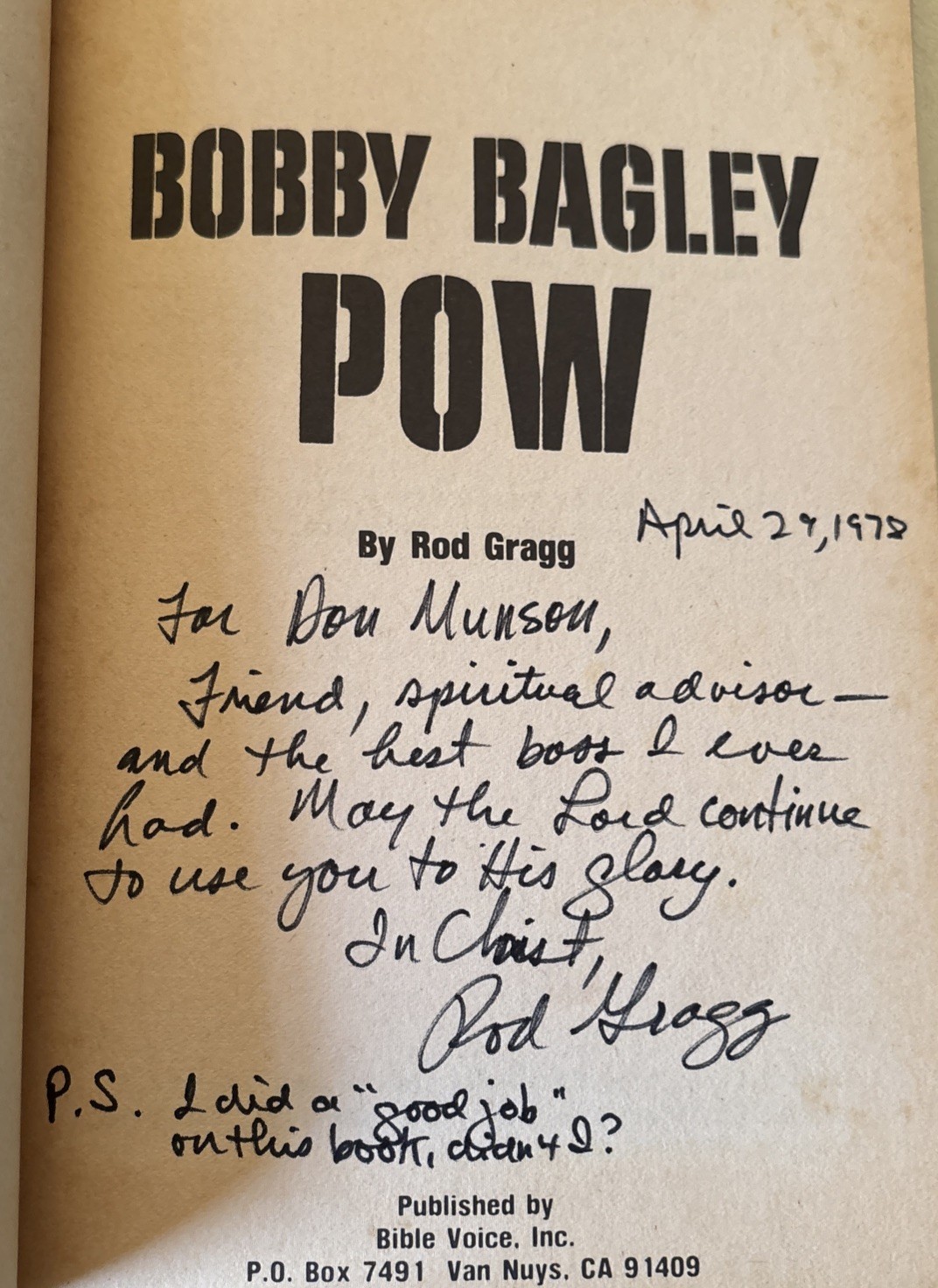 Bobby Bagley POW by Rod Gragg Signed by Author Paperback