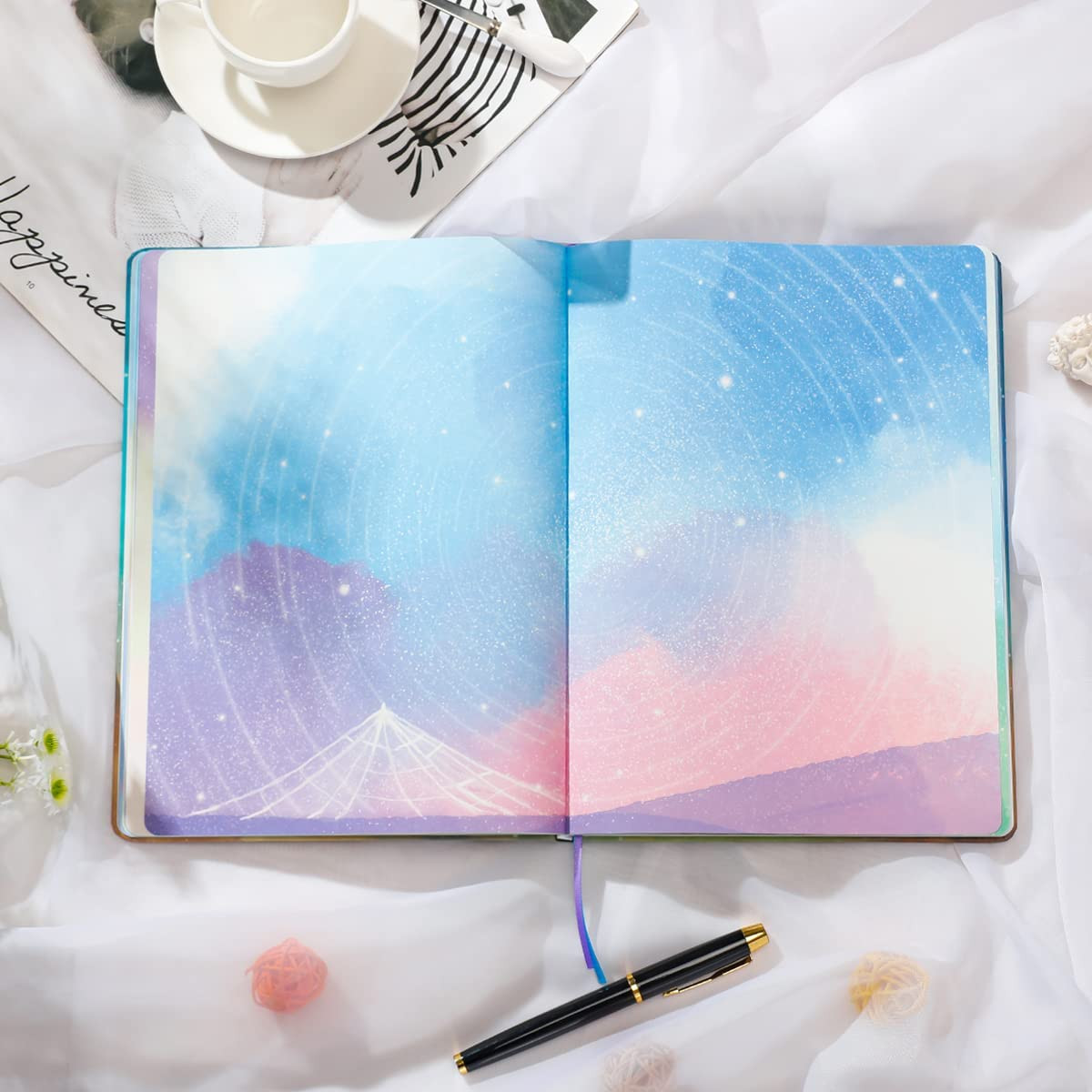 ​B5 Notebook with Colored Space Art Pages, 160 Blank Pages for Writing, Unique D