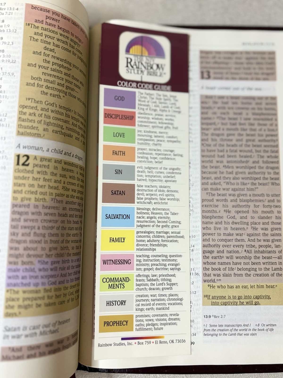 NIV Rainbow Study Bible Color Coded Bold Line 1992 Burgundy RSI Bonded Leather