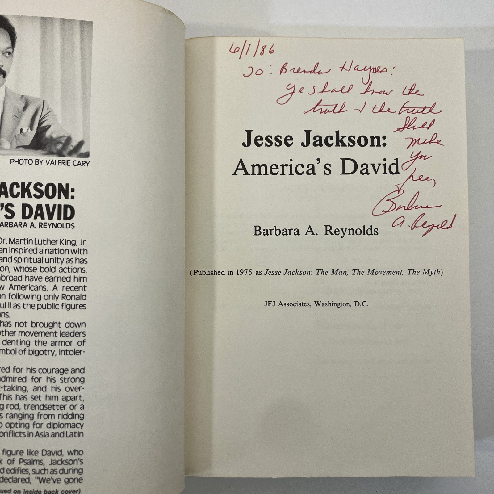 Jesse Jackson America’s David SIGNED Barbara Reynolds VTG 1985 TPB JFJ Associate