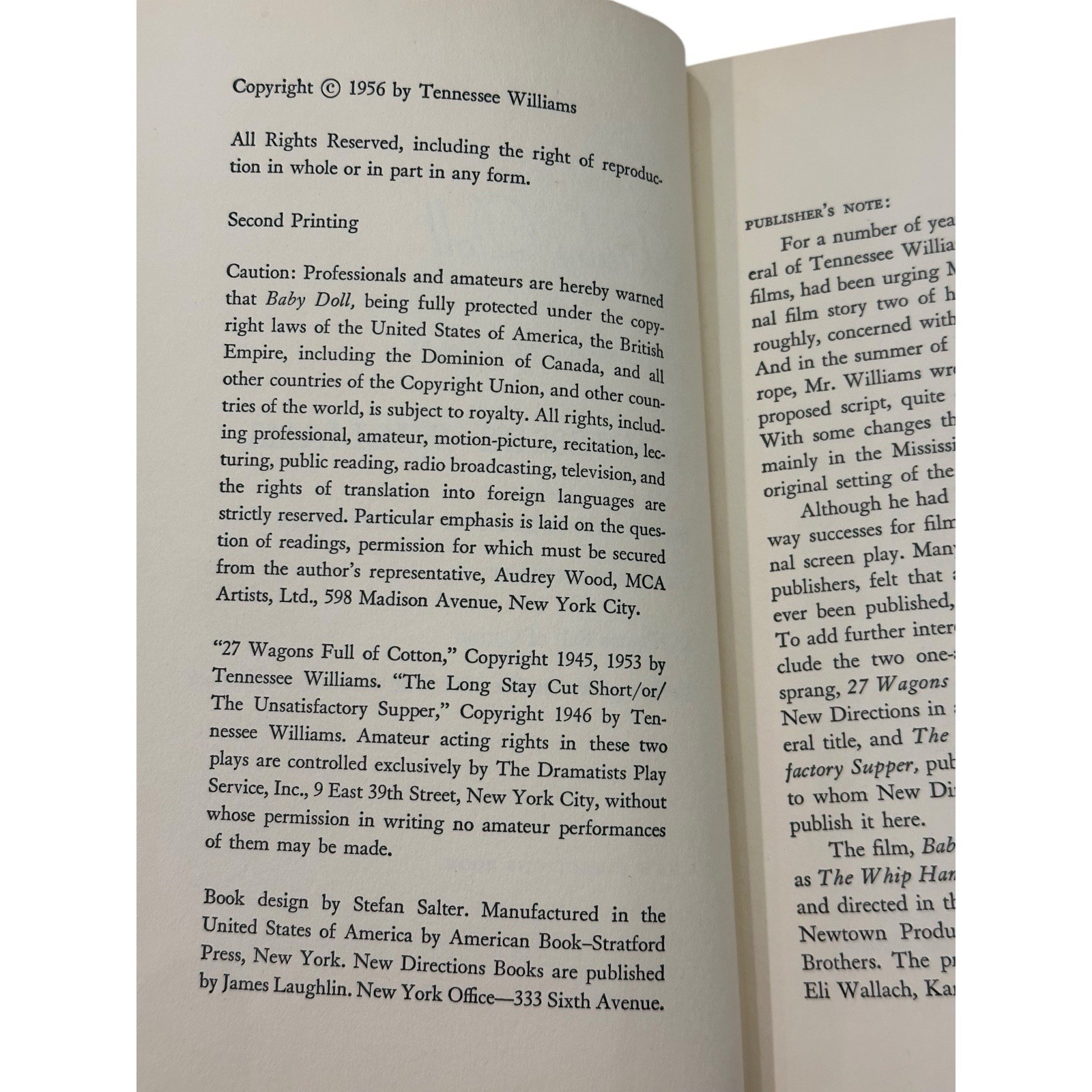 BABY DOLL | Tennessee Williams 1st Ed 2nd Printing 1956 HCDJ Play Classic Drama