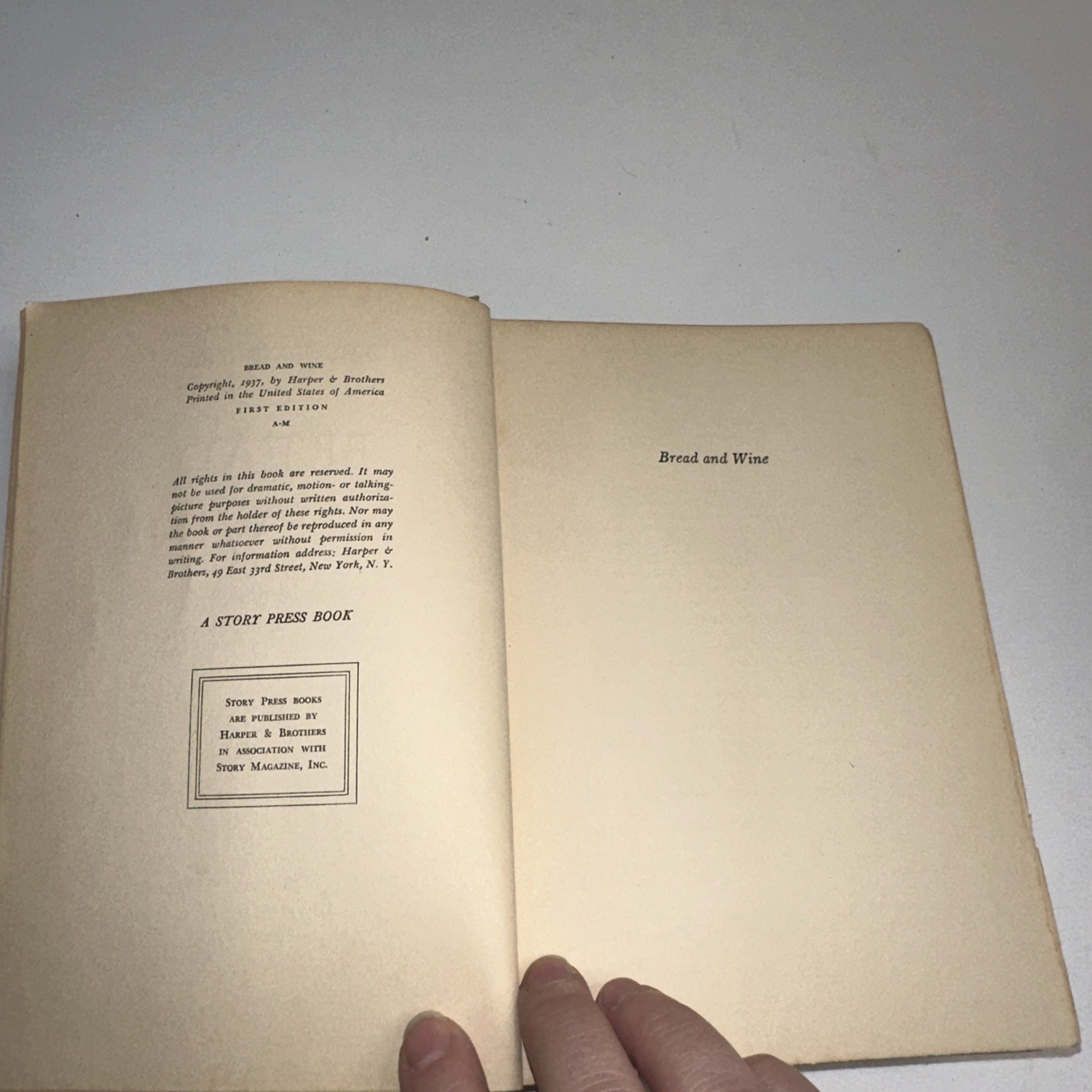Bread and Wine – Vintage 1937 First Edition Hardcover by Ignazio Silone
