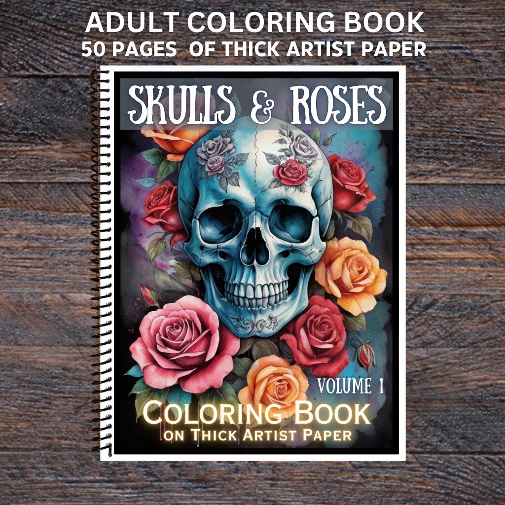 Skulls & Roses Spiral Bound Adult Coloring Book – Thick Artist Paper – 50 pages