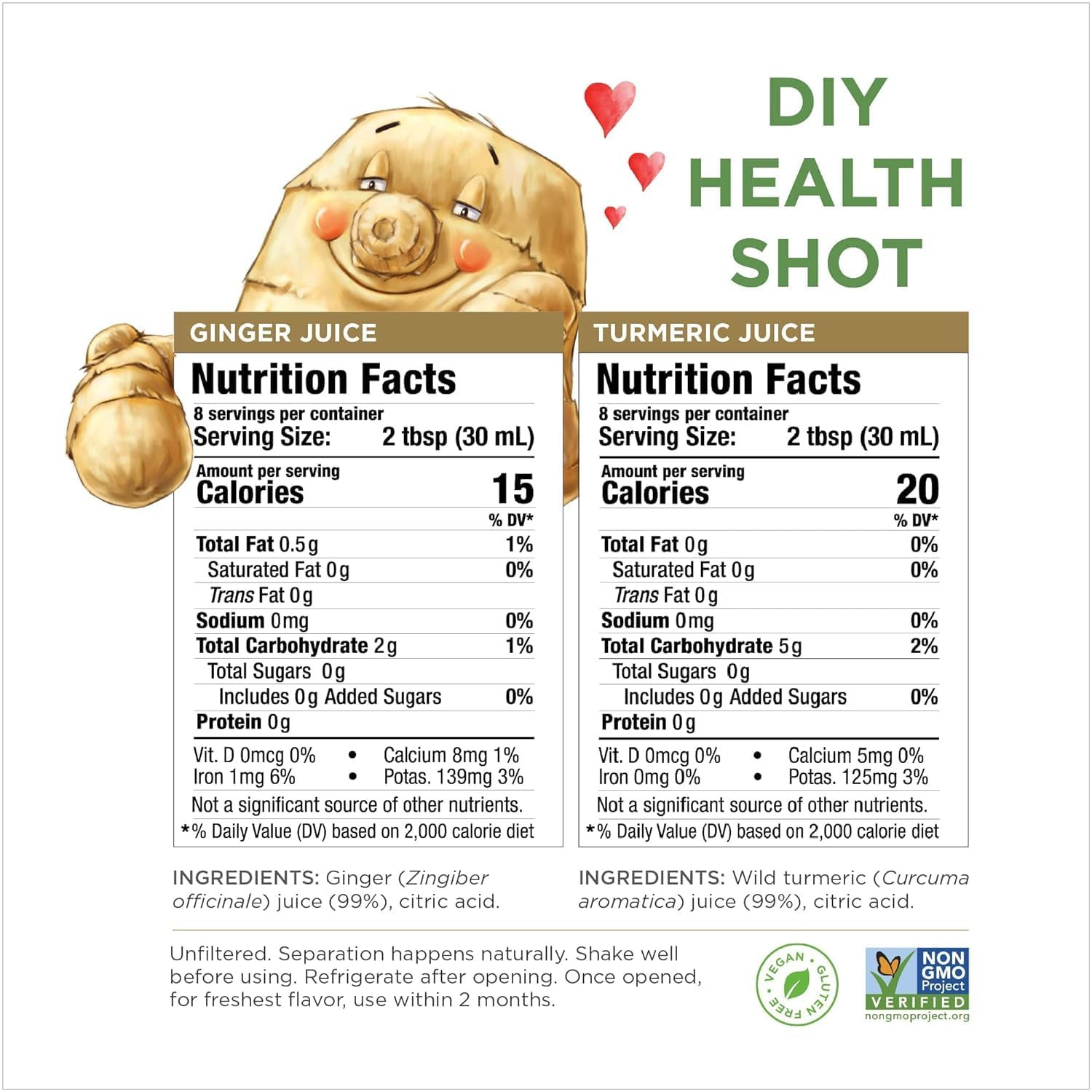 Ginger & Turmeric Juice Set | Digestion + Anti-Inflammatory | 8 Fl Oz (Pack of 2