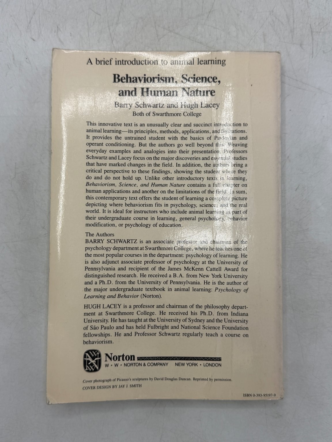 Behaviorism, Science, Human Nature Schwartz Lacey 1982 First Edition Psychology
