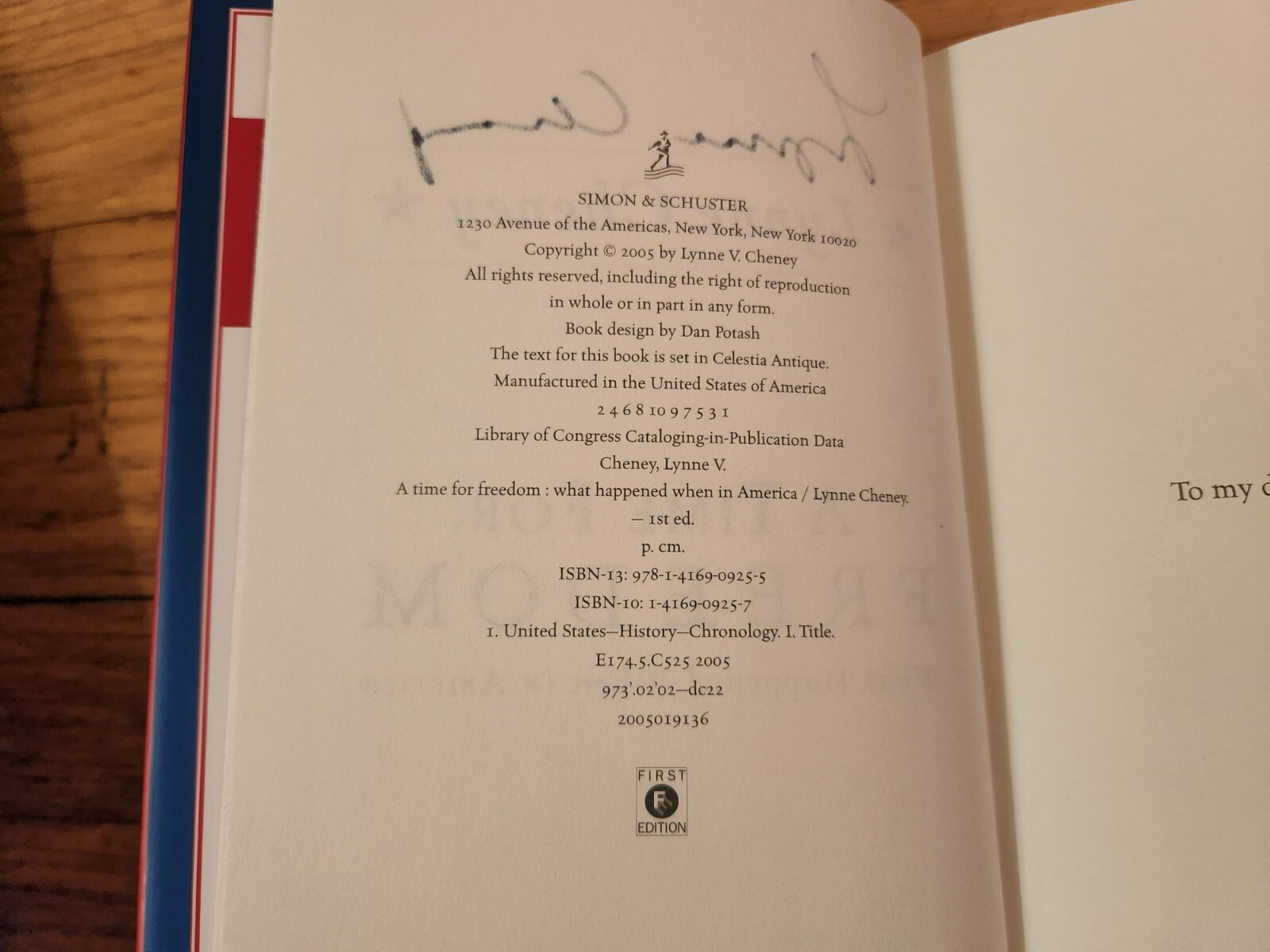 Lynne Cheney SIGNED A Time For Freedom Dick Cheney Bush 2005 1st Ed. w/GOA