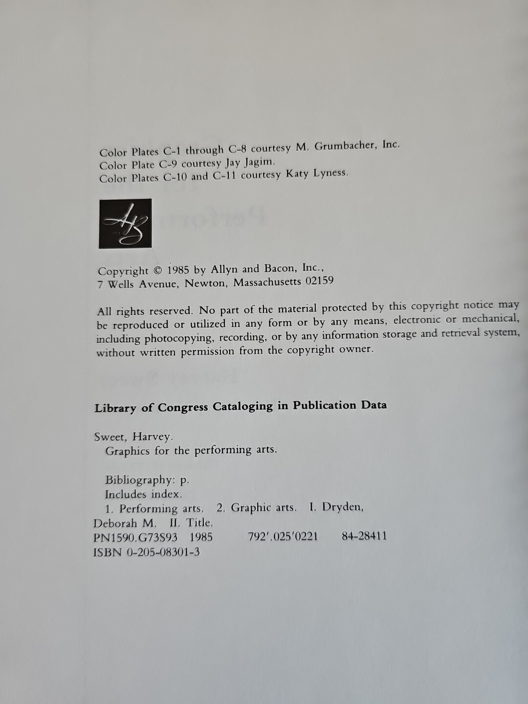 Graphics for the Performing Arts 1985 Harvey Sweet Spiral Bound Vintage