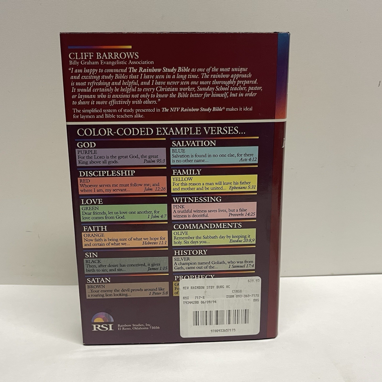 NIV Rainbow Study Bible New International Version Color Bold Line 1992 Hardcover