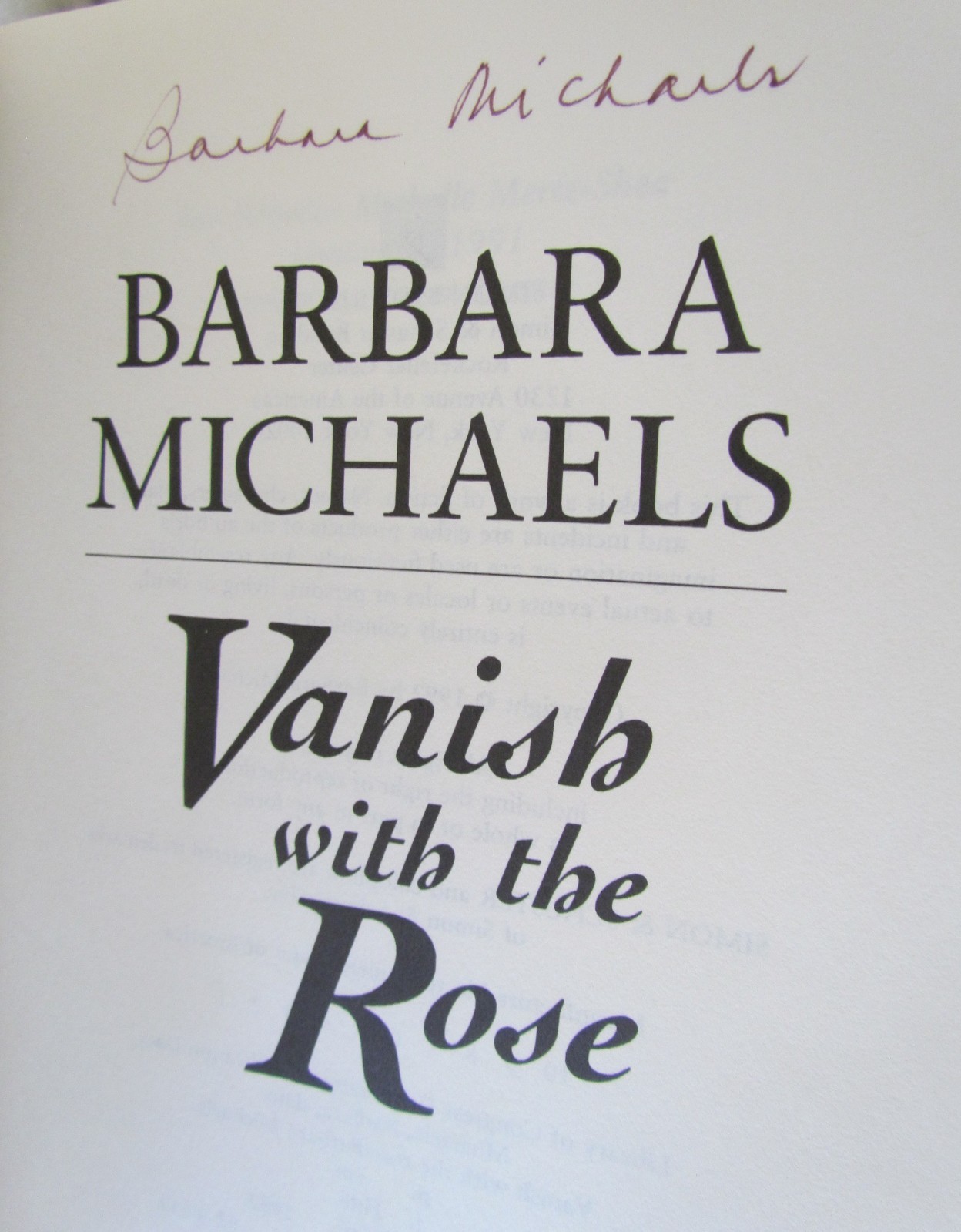 SIGNED 1st Ed Vanish with the Rose by Barbara Michaels HC/DJ Near Fine/Fine