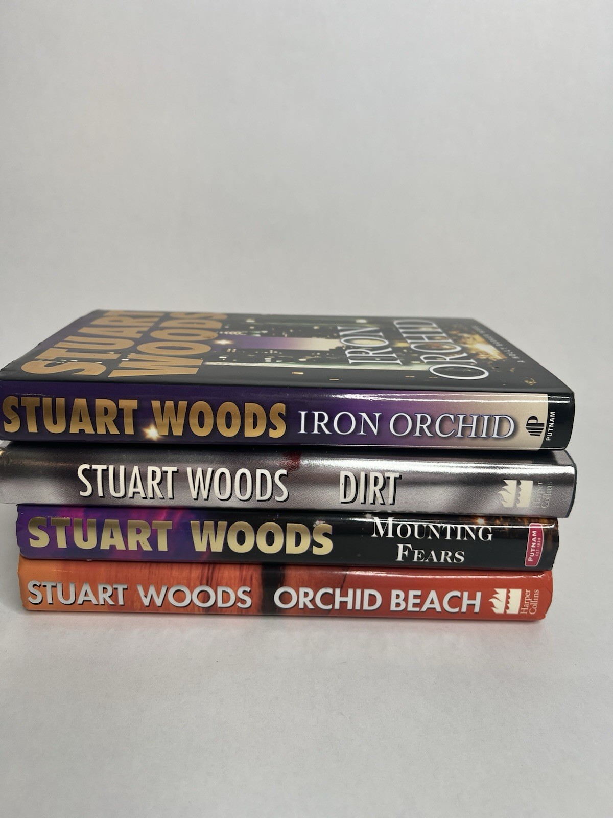 Lot of 4 Stuart Woods Hardback Books Book Holly Barker Iron Orchid Beach Dirt