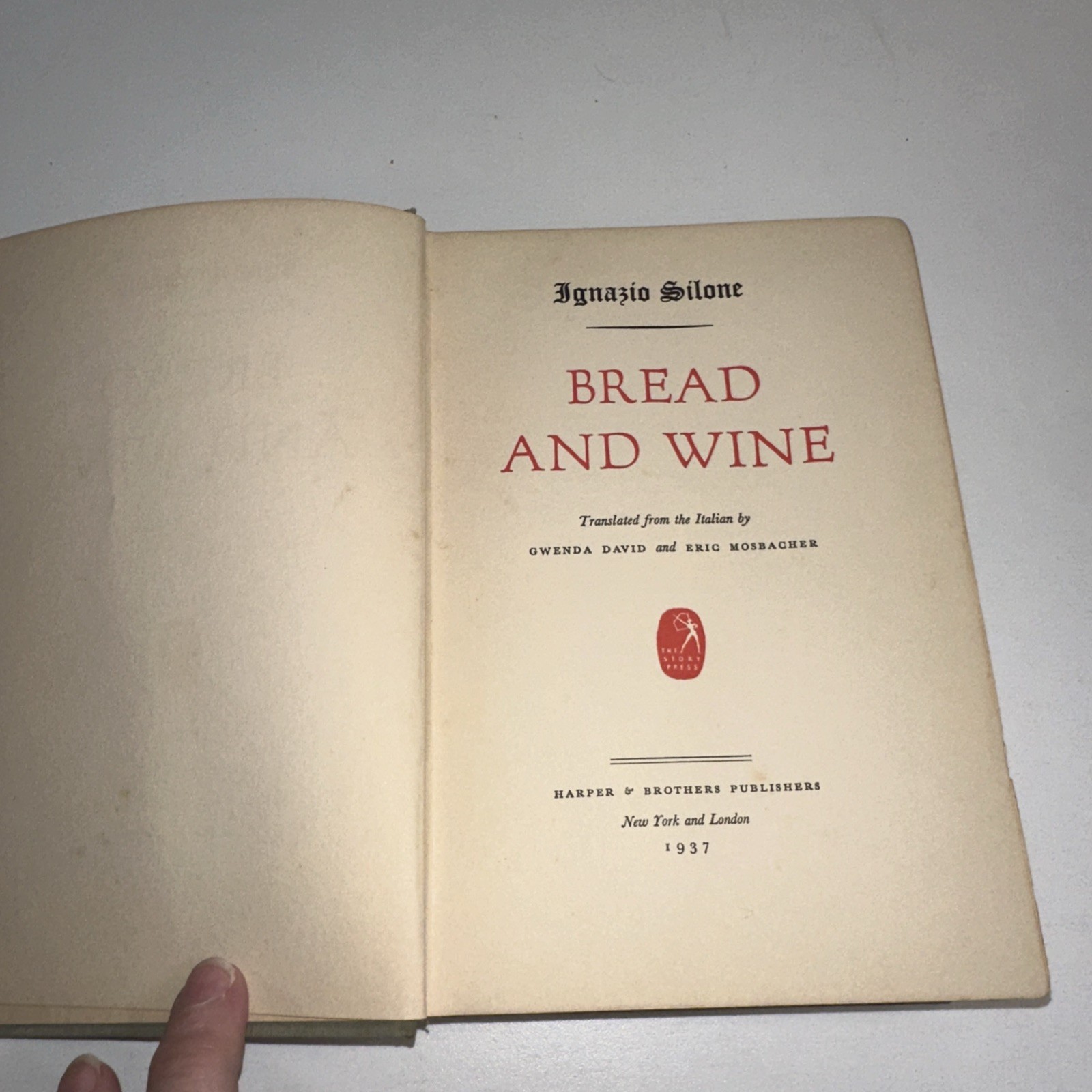 Bread and Wine – Vintage 1937 First Edition Hardcover by Ignazio Silone