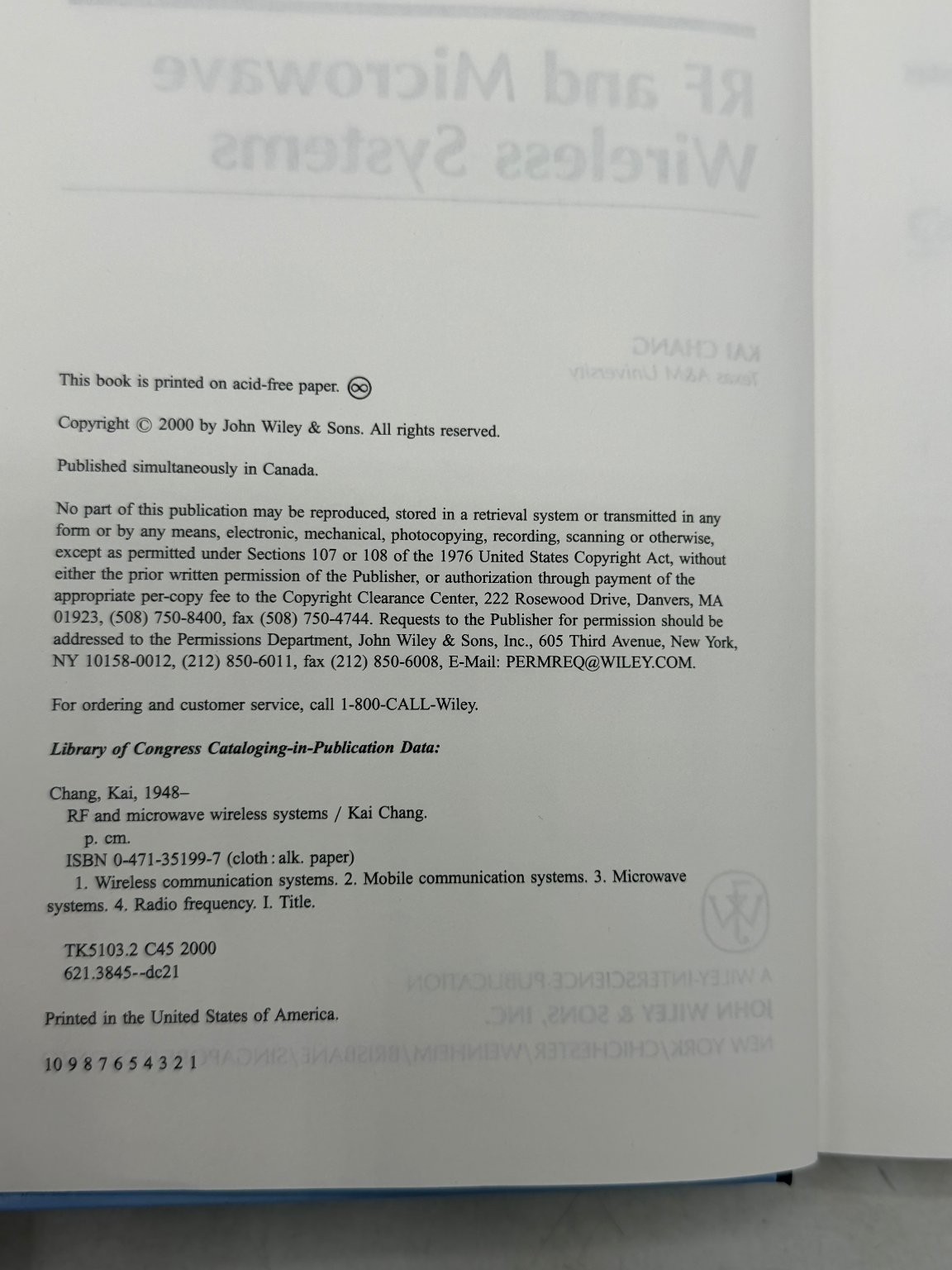 RF and Microwave Wireless Systems Kai Chang 2000 Engineering Wiley-Interscience
