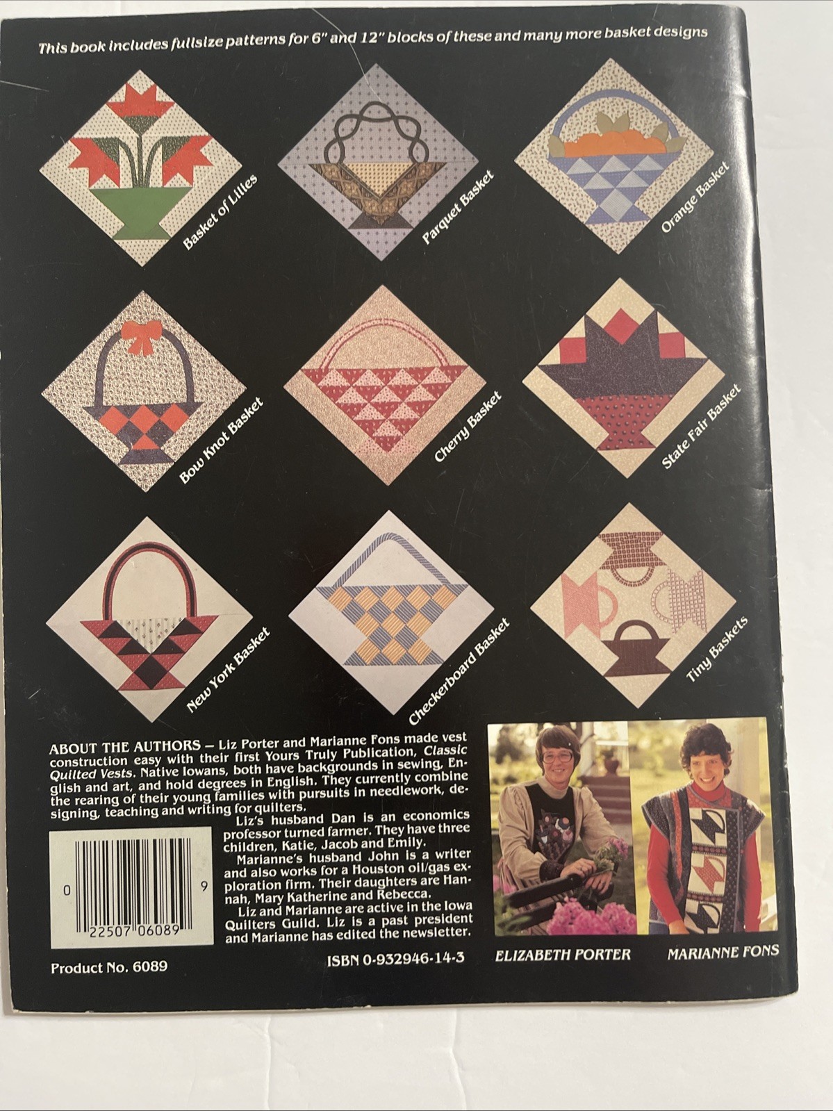 Classic Basket Patterns Quilt Book Elizabeth Porter Marianne Fons 1984