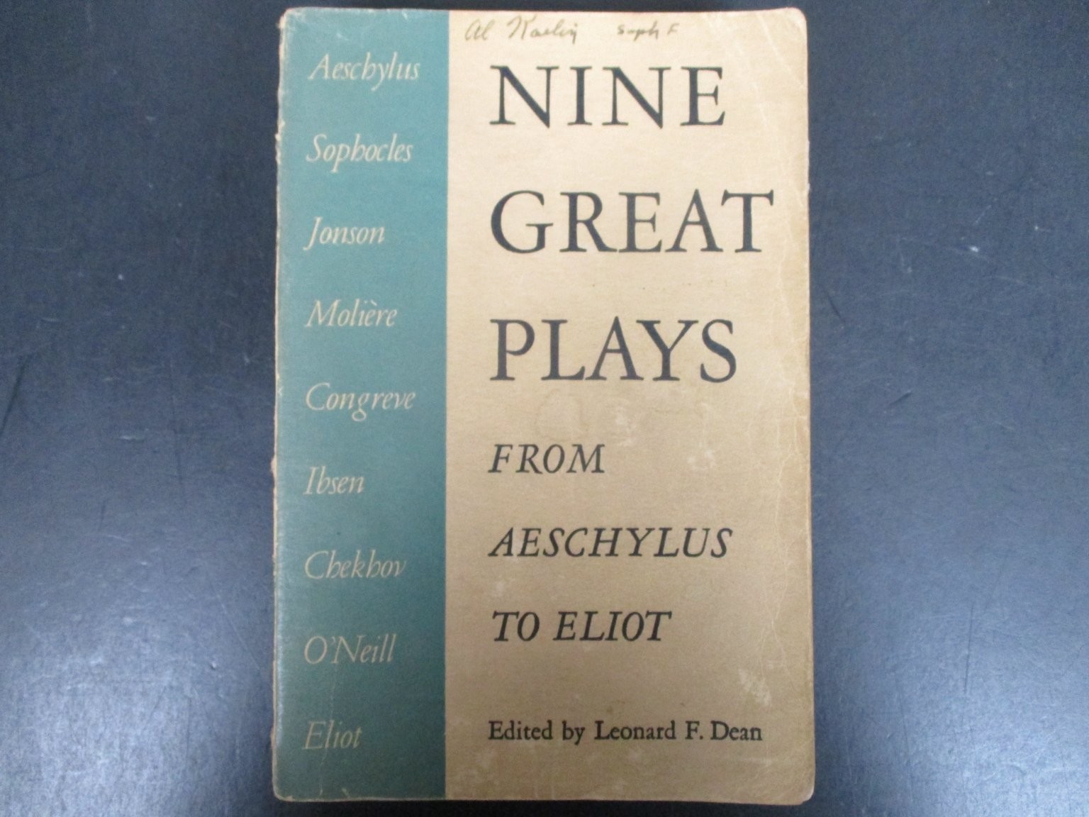 Nine Great Plays Aeschylus to Eliot Leonard F Dean 1950 Harcourt Brace Drama