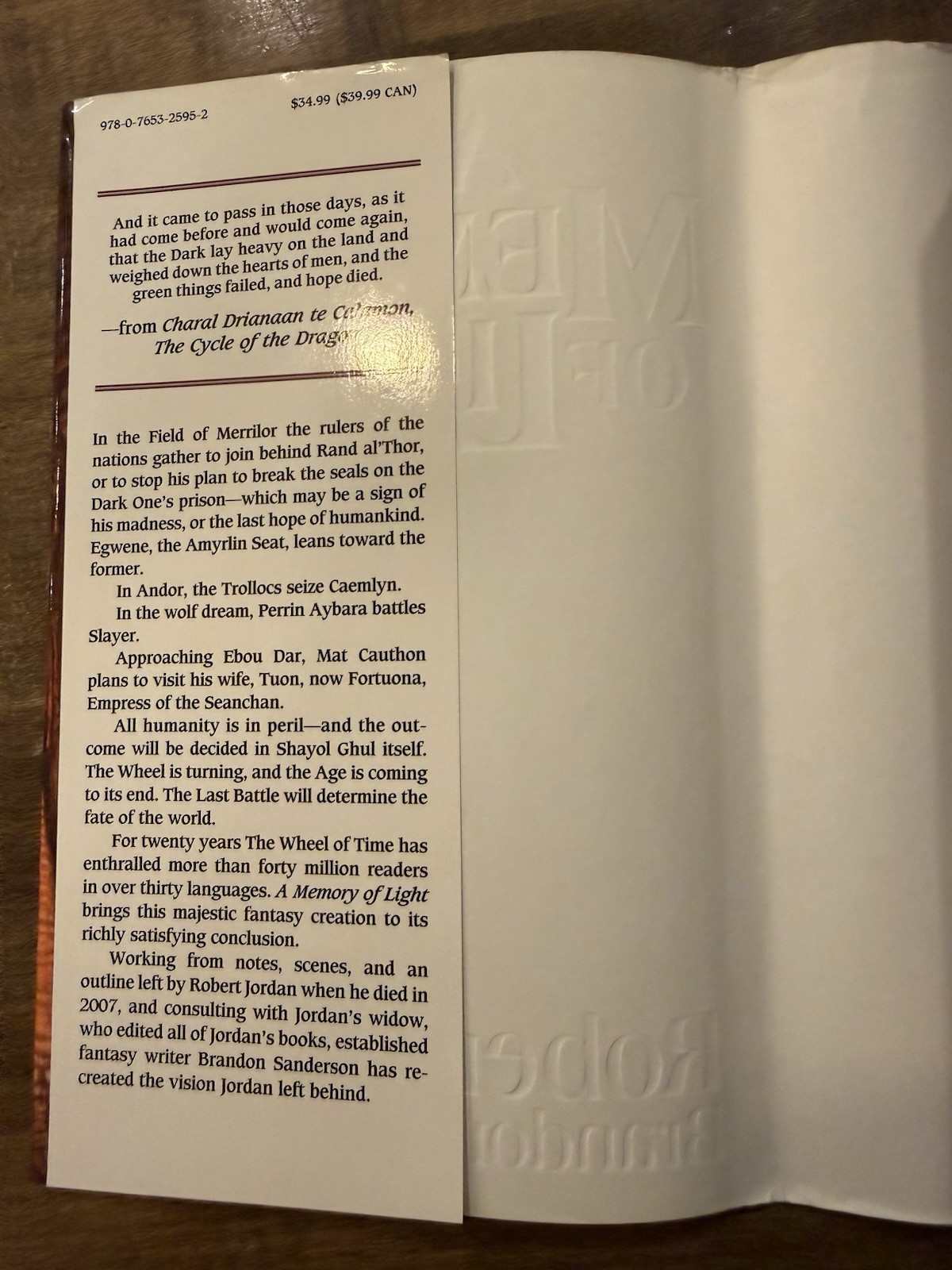 Robert Jordan & Brandon Sanderson A Memory of Light Hardcover Autographed 1st Ed