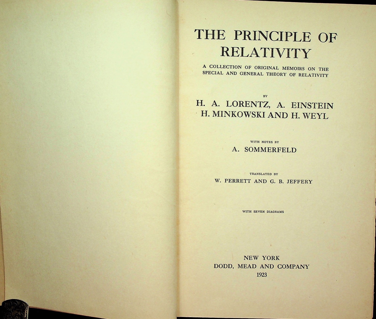 The Principle of Relativity Einstein Lorentz Minkowski Weyl 1923 Dodd Mead