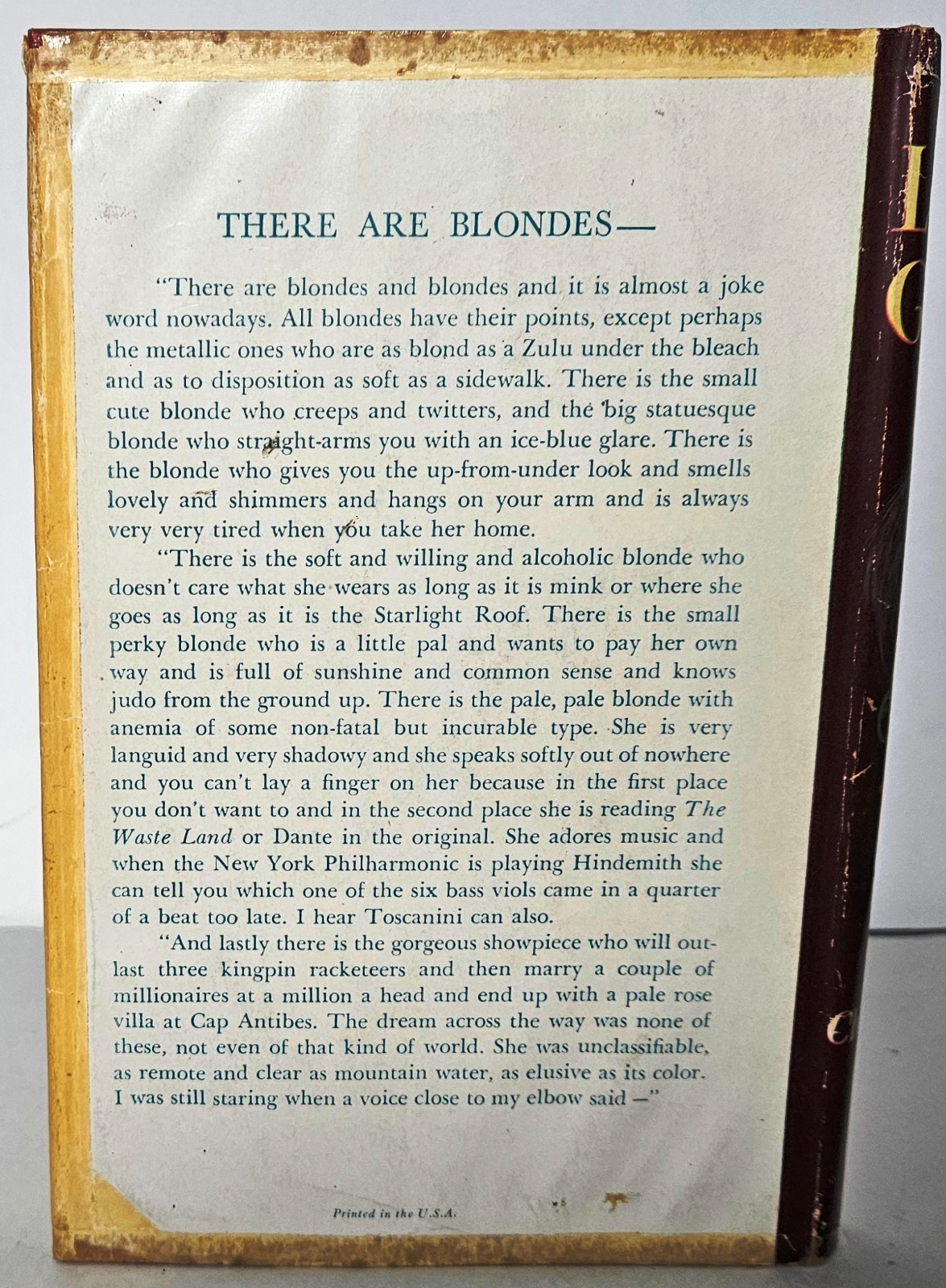 The Long Goodbye by Raymond Chandler, First Book Club Ed. Houghton Mifflin 1954