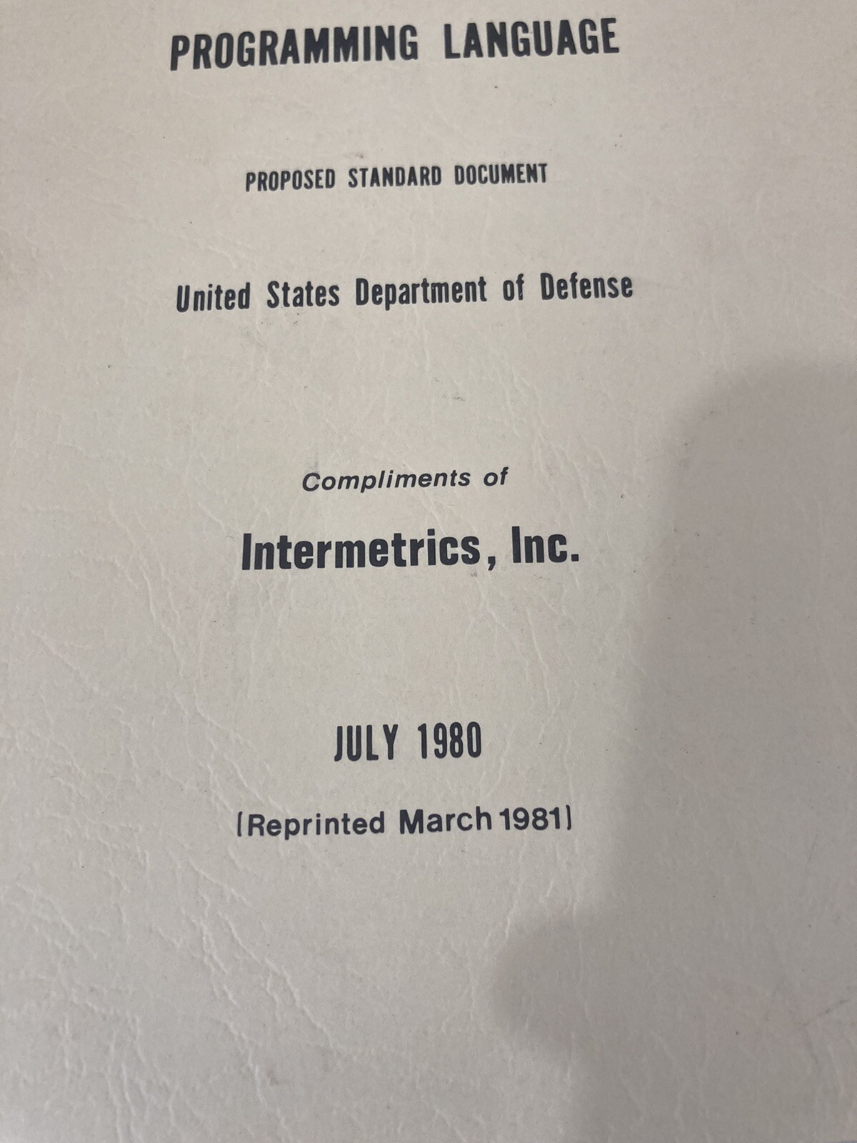 Reference Manual For The Ada Programming Language – Paperback – 1980 Reprint 81