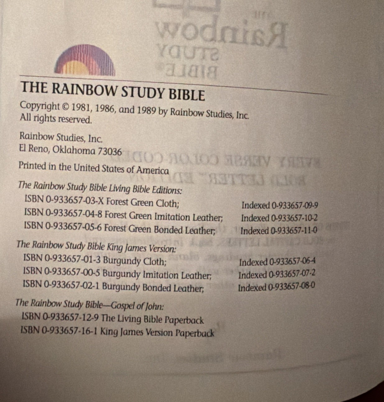 The Rainbow Study Bible, Bold Letter Edition – King James Version 1989 Burgundy