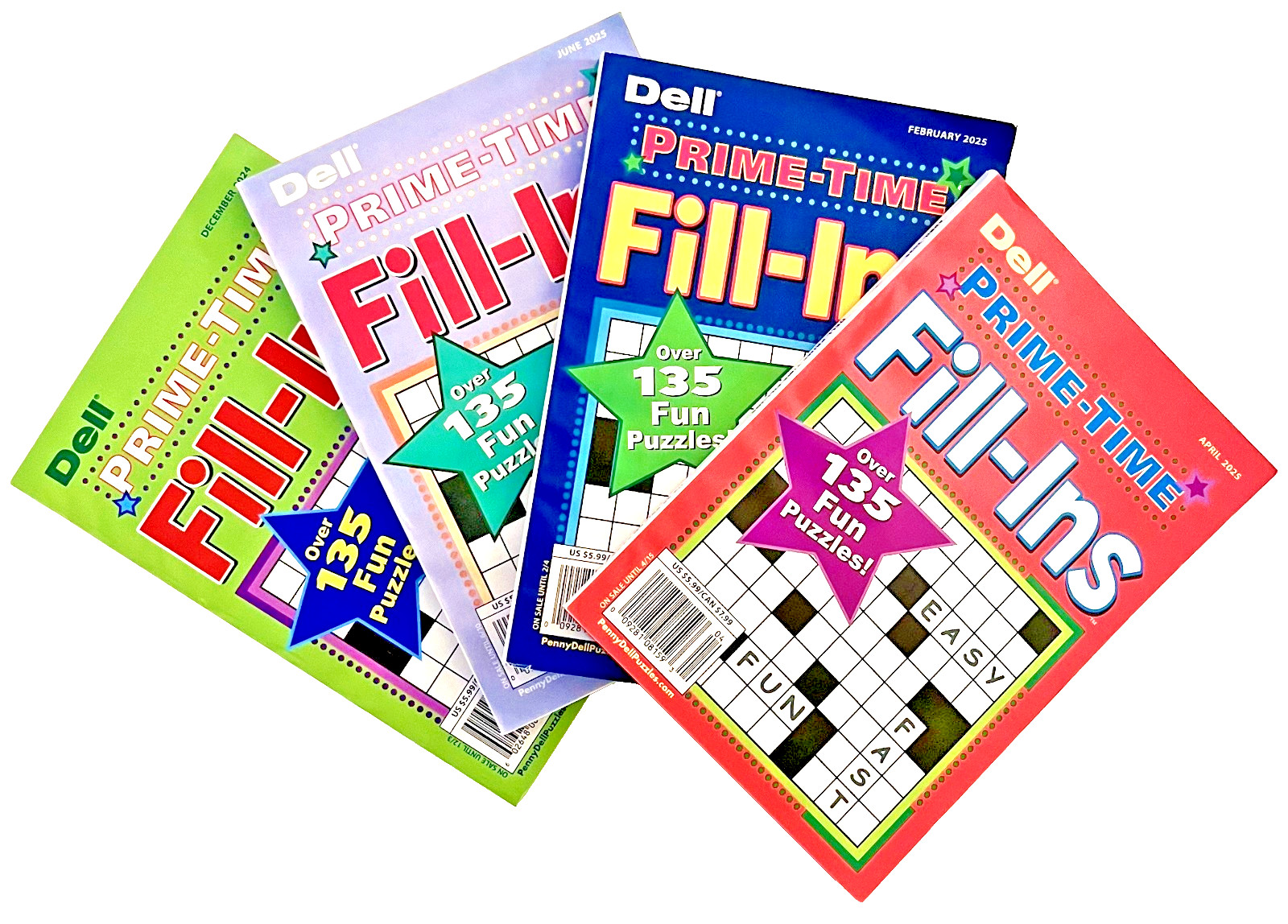 NEW Lot of 4 Penny Press Dell PRIME TIME Fill In Puzzle Books Over 135 In Each!