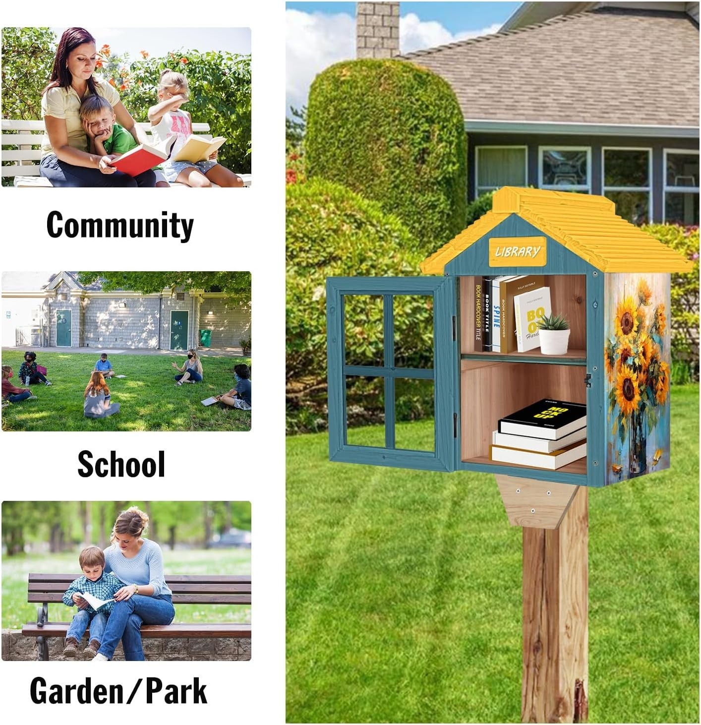 Little Library Box Outdoor Free Library Kit,Double Literature Little Library wit