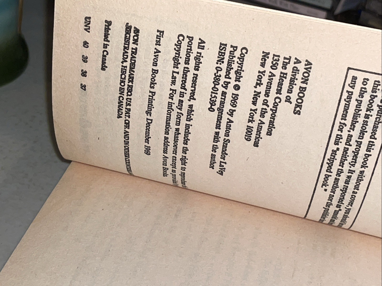 The Satanic Bible Anton LaVey 1st Ed 37th Printing SATANISM No Website Vintage