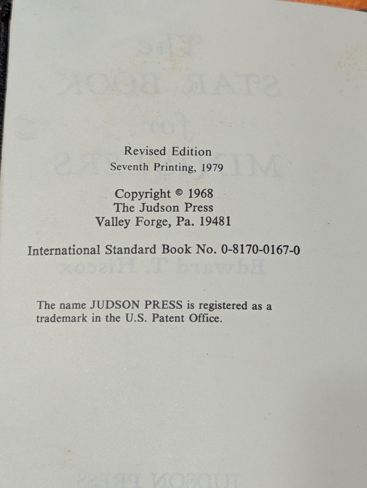 Star Book for Ministers by Hiscox, Edward T. Hardcover Seventh Printing 1979 jan