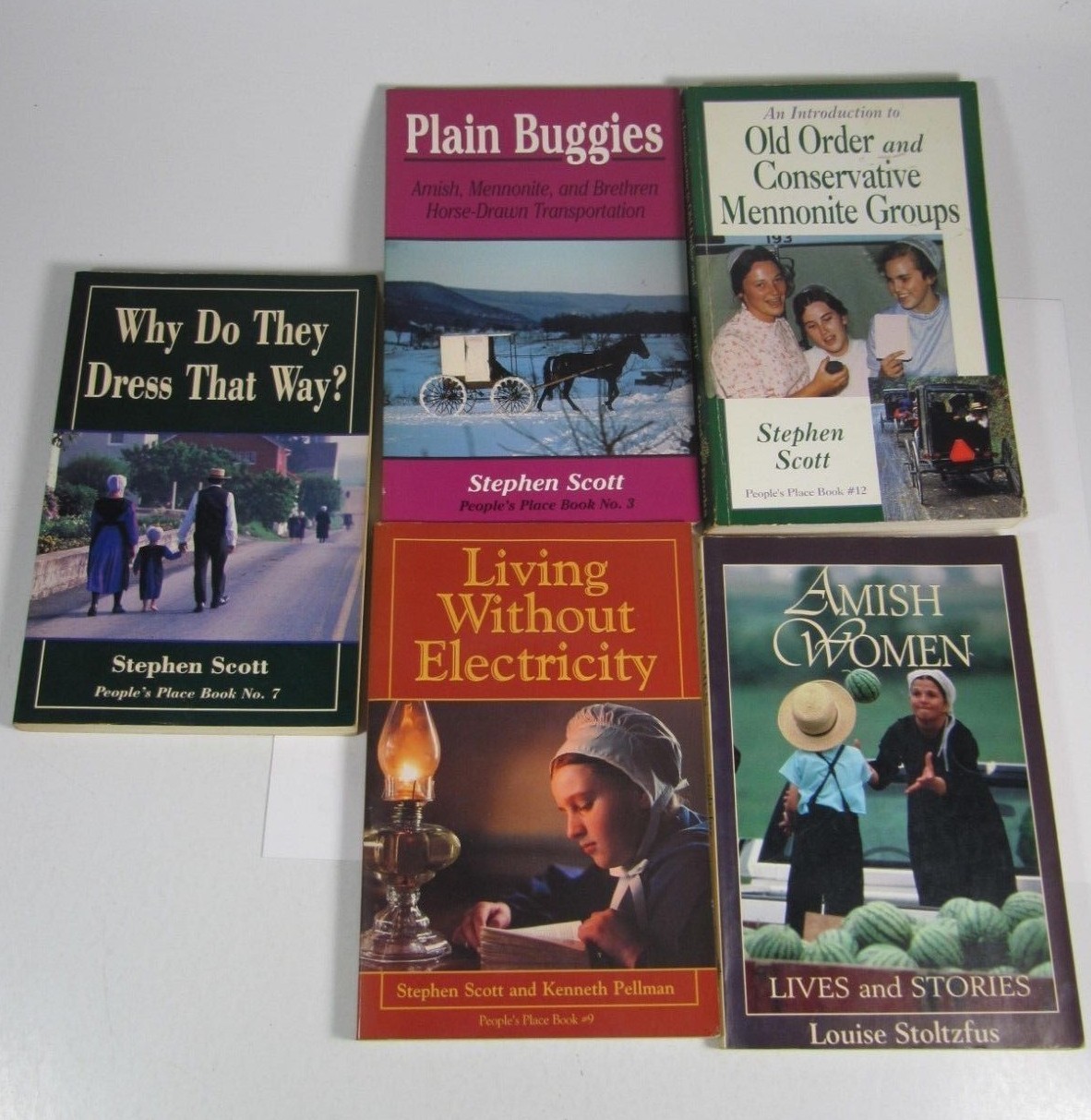 Stephen Scott Book Lot- 5 Books-Amish Mennonites; People’s Place Book #3,7,9,12