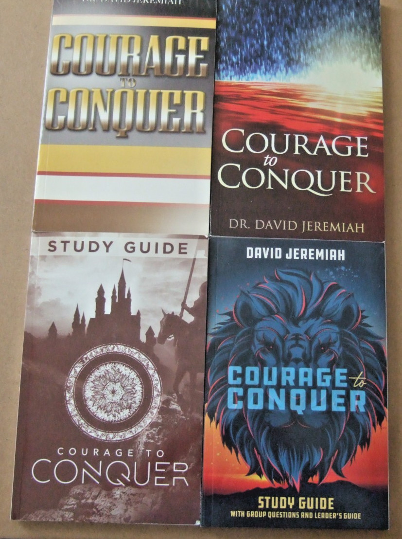 SET OF 4 DR. DAVID JEREMIAH STUDY GUIDES COURAGE TO CONQUER + 1CD