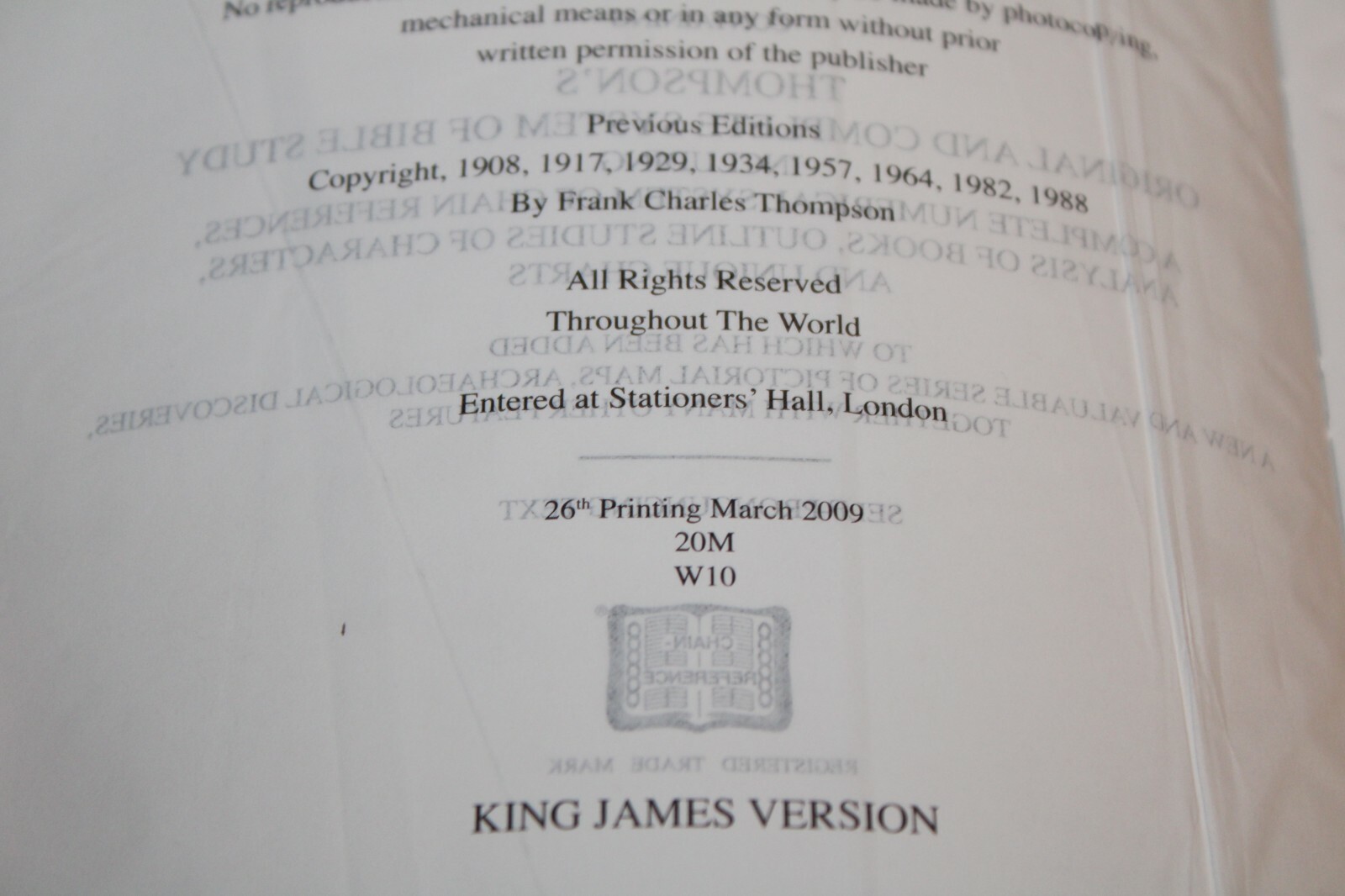 Thompson Chain Reference Bible KJV Red Letter Kirkbride 2007 Leather Bound