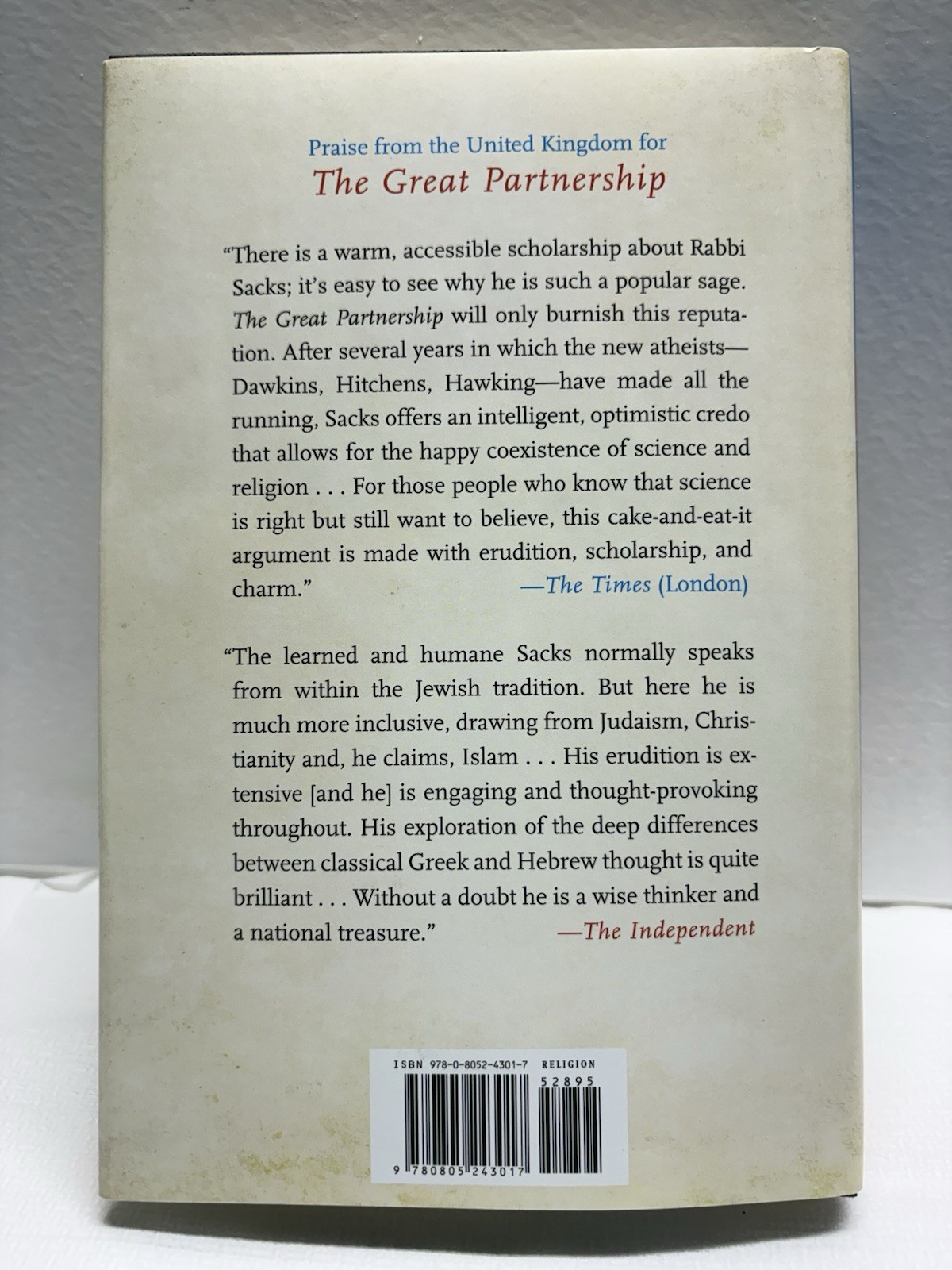 The Great Partnership Jonathan Sacks 1st American Edition 2011 HC DJ Religion