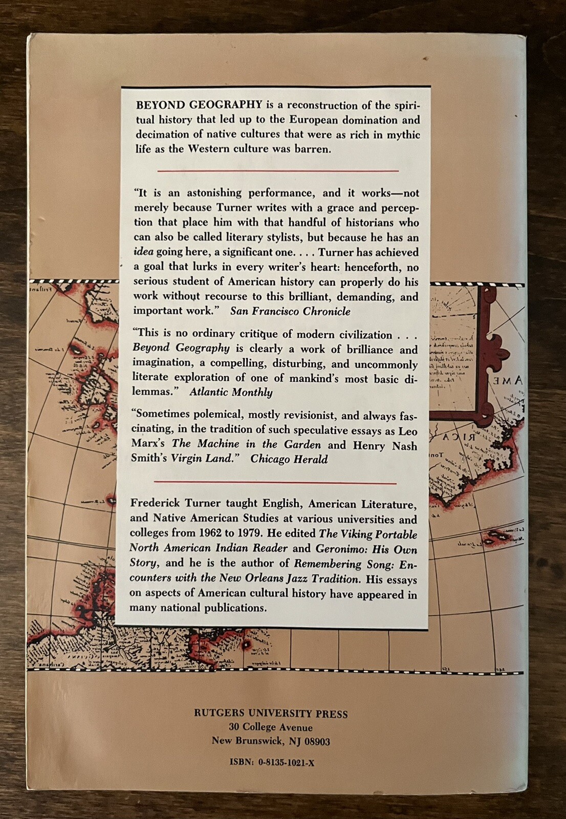 Frederick Turner: BEYOND GEOGRAPHY, WESTERN SPIRIT AGAINST THE WILDERNESS, 1983