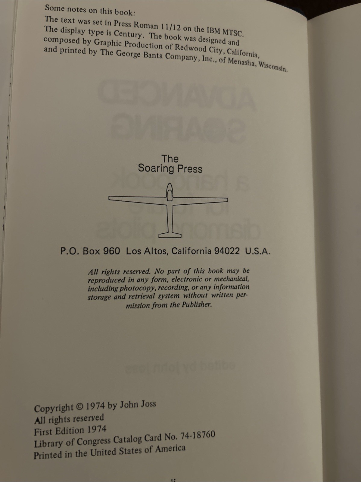 Advanced soaring A handbook for future diamond pilots Joss, John READ