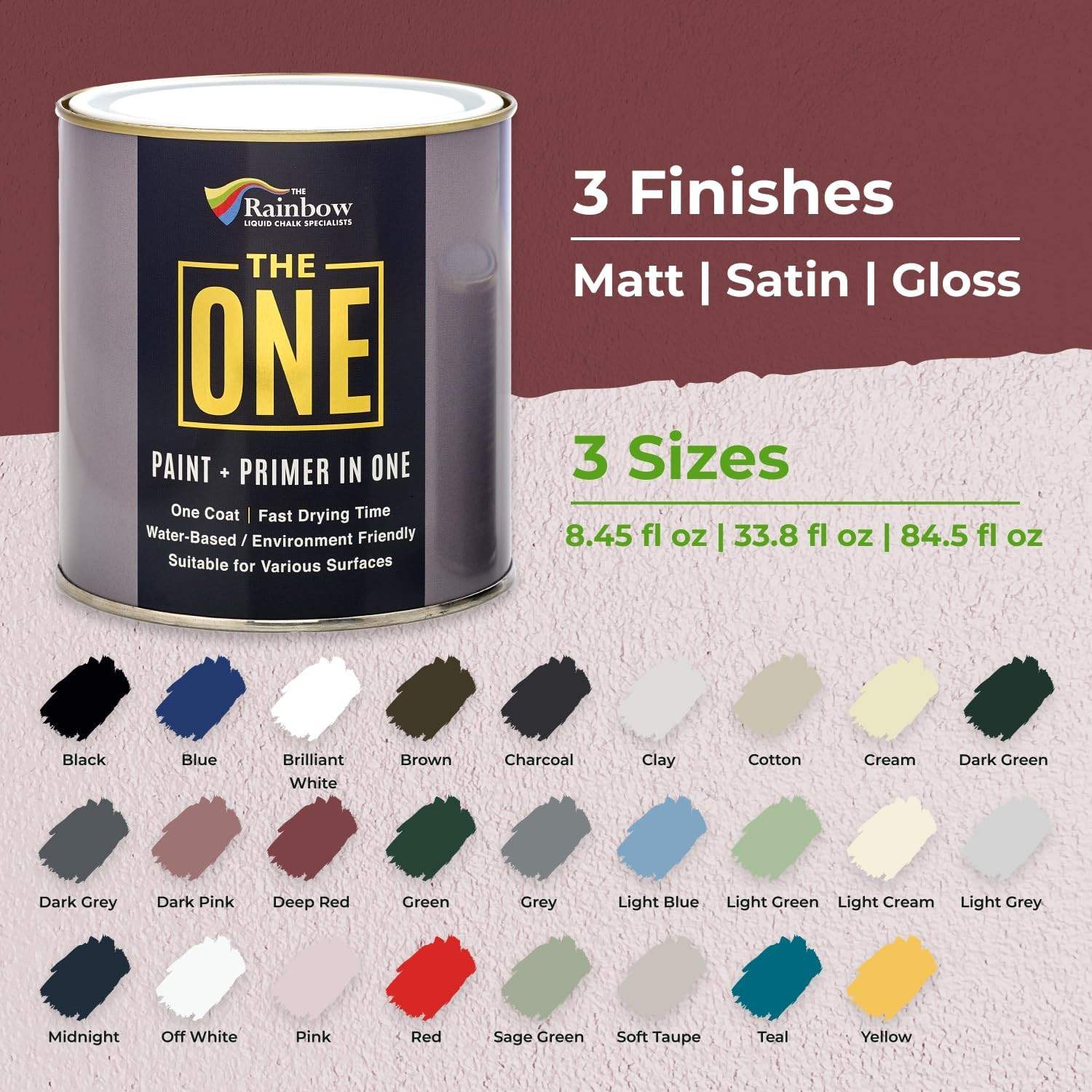 All-In-One Paint & Primer – Deep Red Matte, 8.5 Fl Oz/250Ml | 1 Coat Formula | E