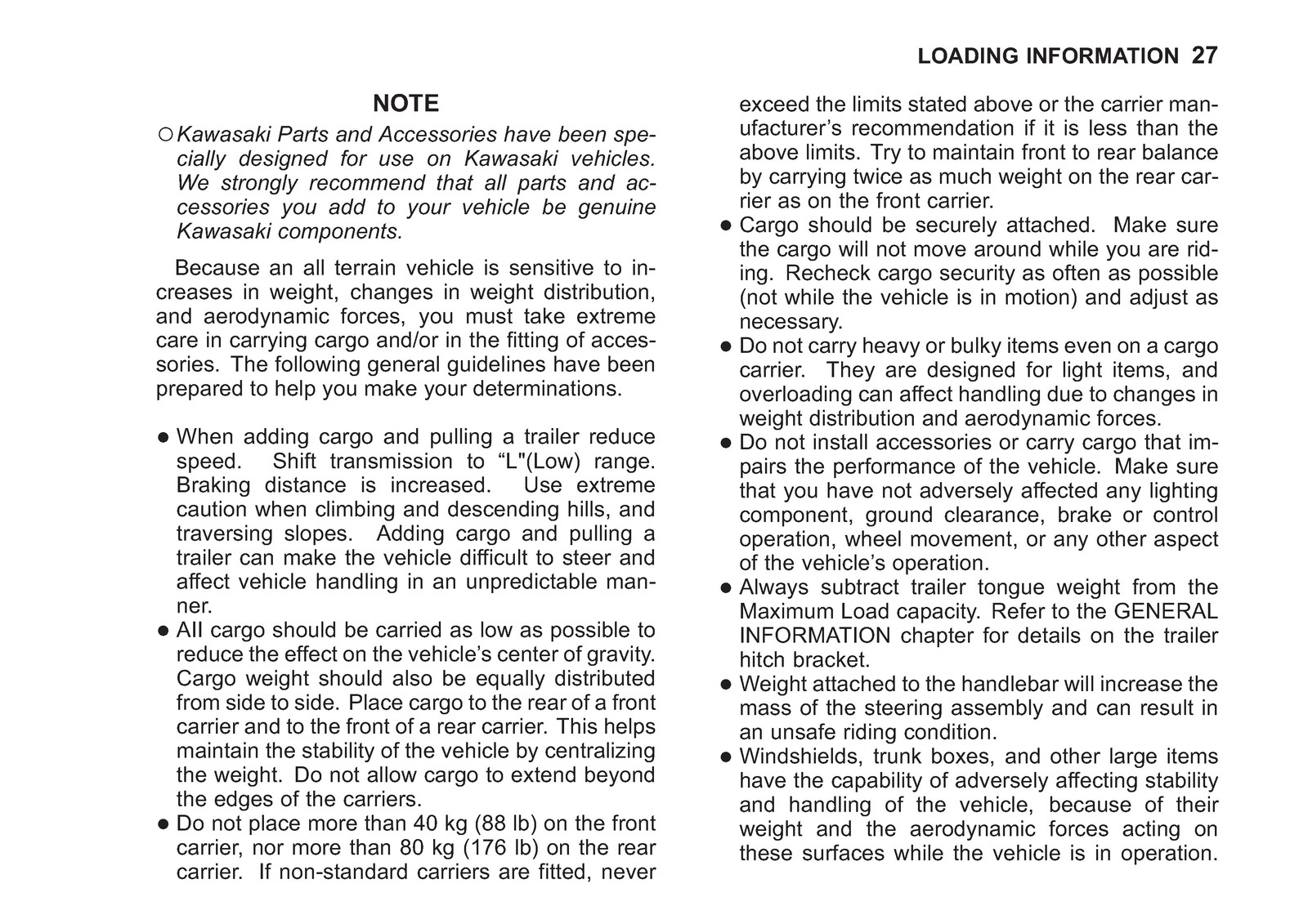 KAWASAKI Brute Force 650 4x4i Owners Manual 2013, BINDING – TOUGH COVERED
