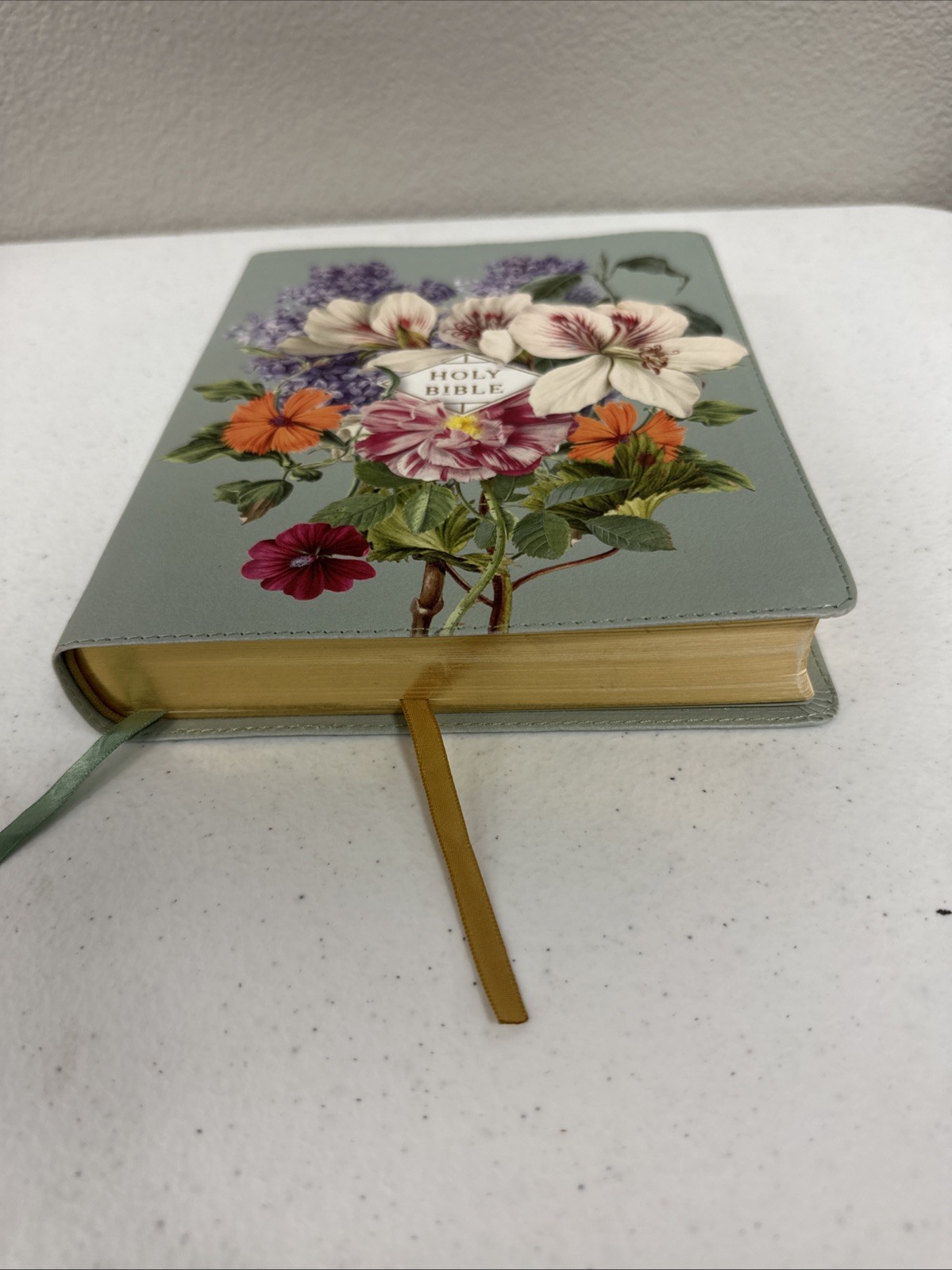 NASB, Artisan Collection Bible, Large Print, Leathersoft, Sage Floral, Red