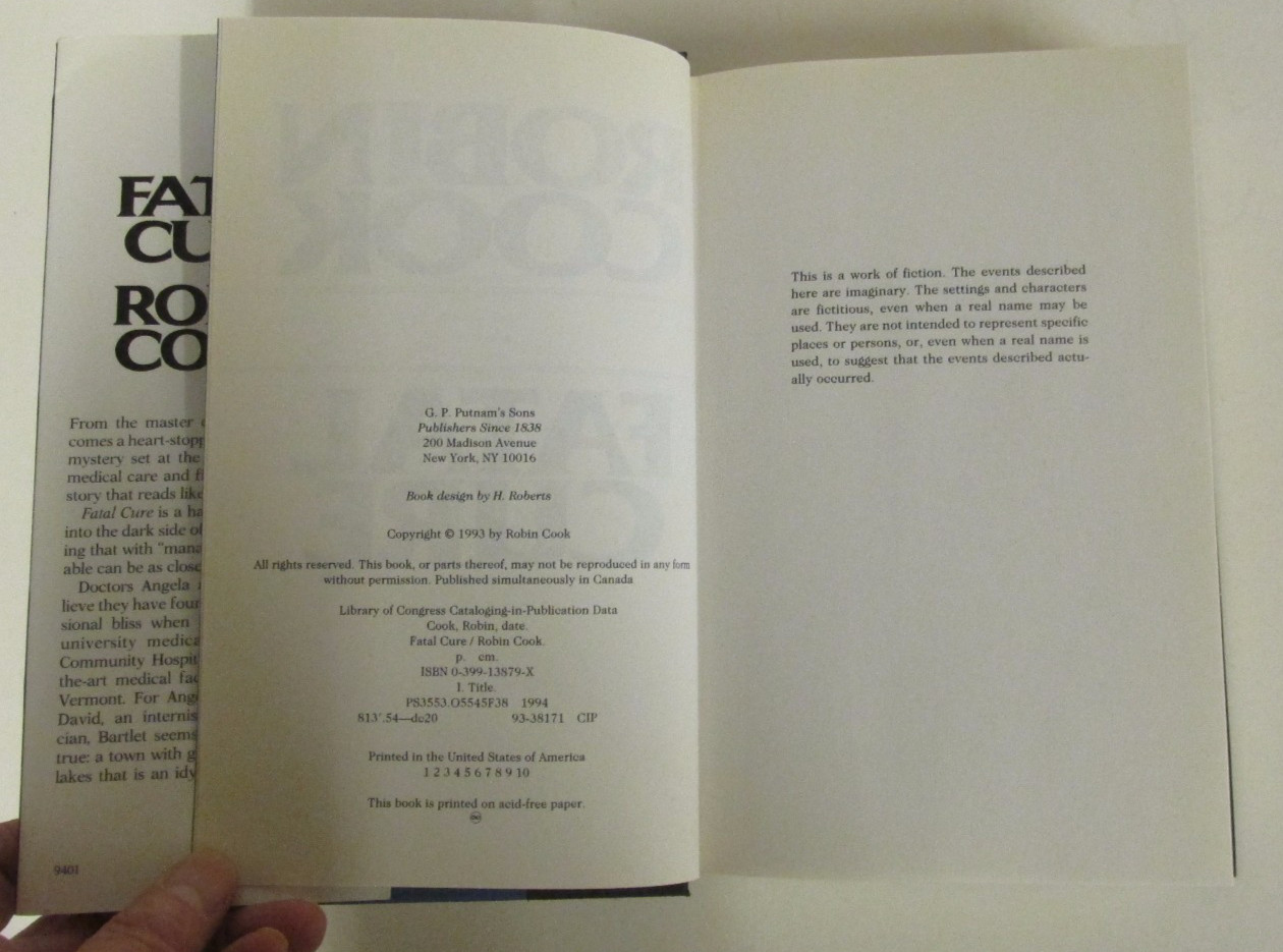 FATAL CURE Robin Cook 1st Edition Hardcover Book