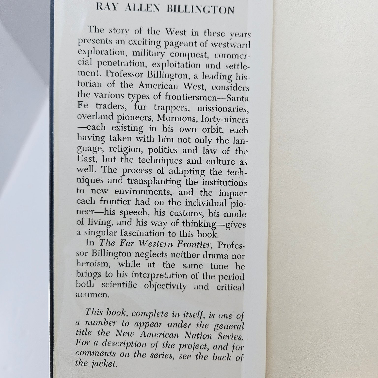 Far Western Frontier 1830-1860 Ray Allen Billington 1956 HC Ex-Lib