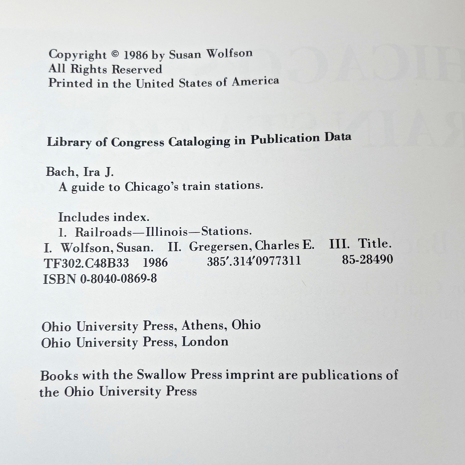 A Guide to Chicago’s Train Stations Book Bach & Wolfson 286/300 Signed LTD ED