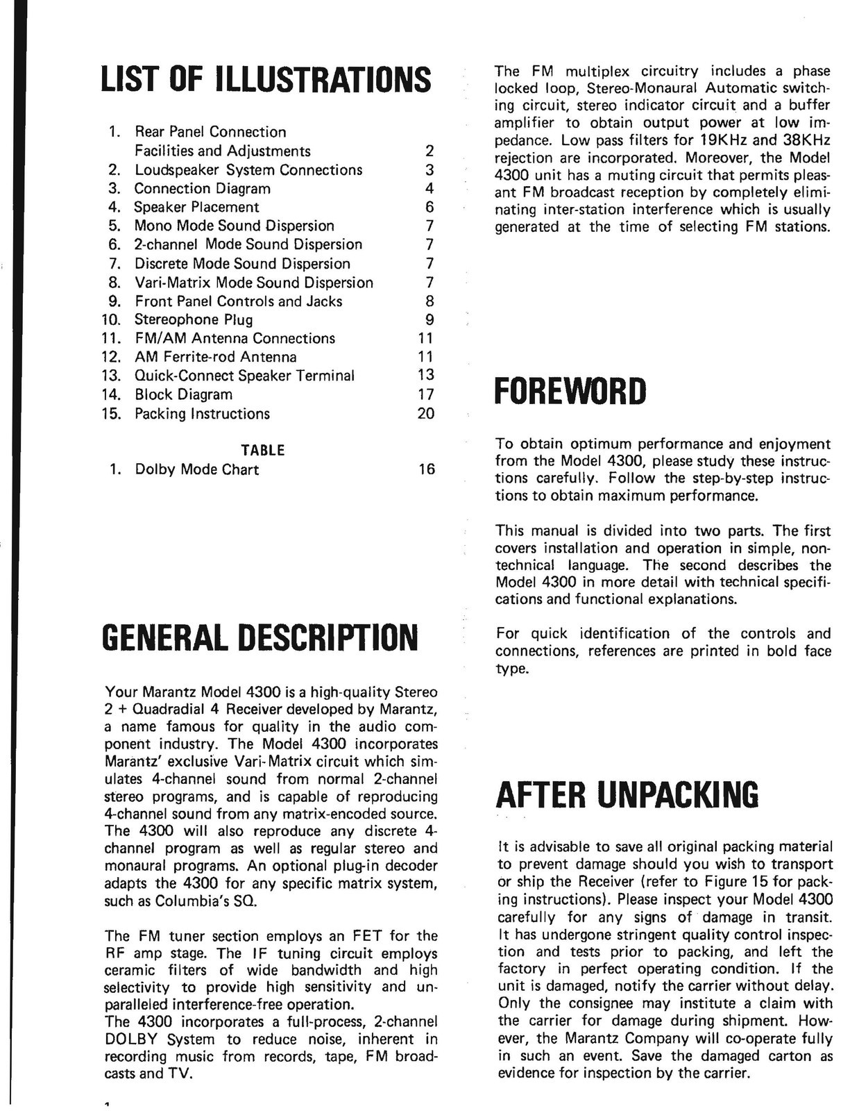 MARANTZ 4300 Stereo Receiver Instruction Manual – WIRE FIXED – TOUGH JACKET