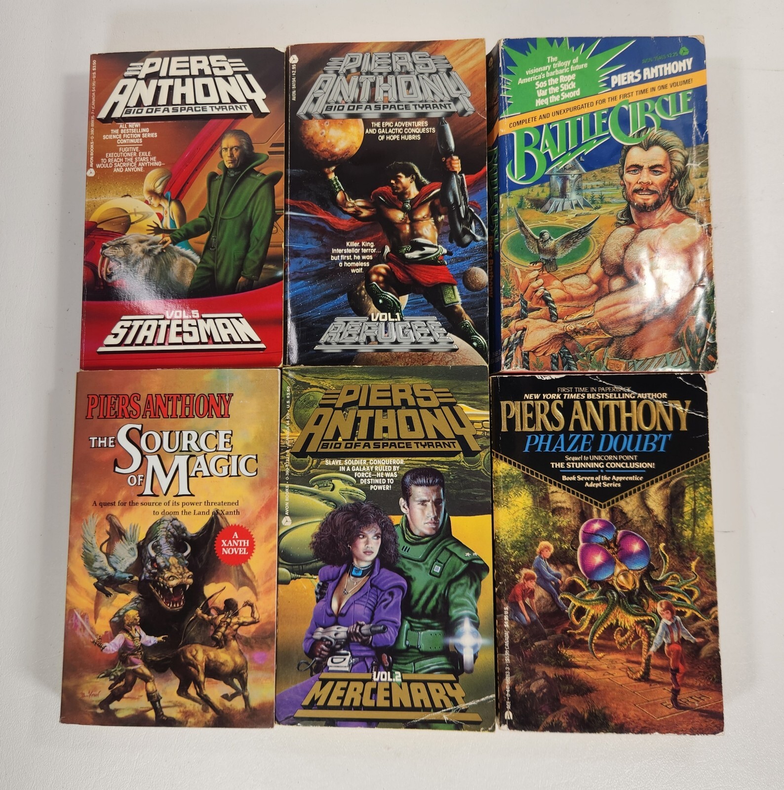 PIERS ANTHONY Book Lot Of 6 BATTLE CIRCLE, THE SOURCE OF MAGIC, PHAZE DOUBT, +