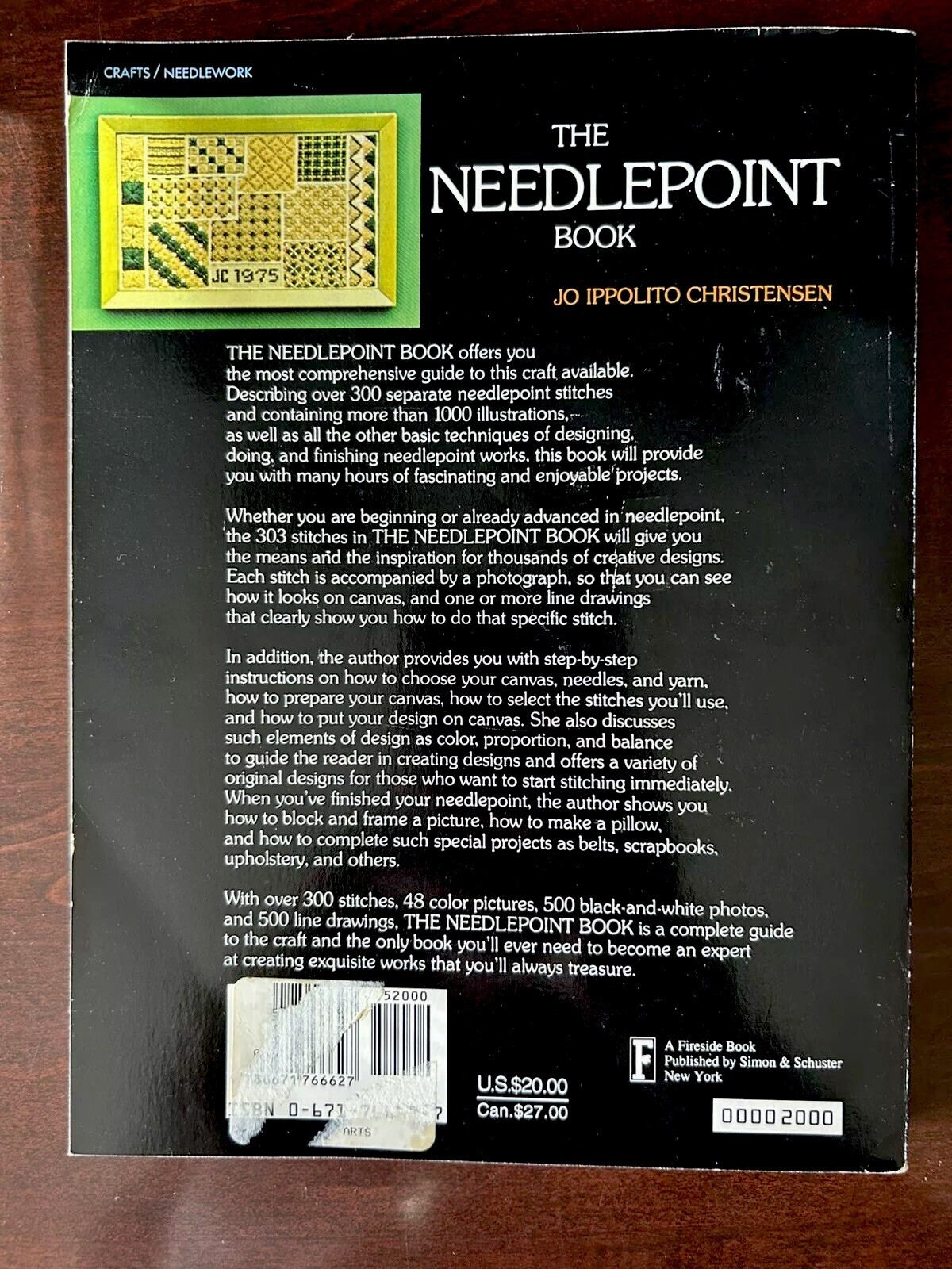 Needlepoint Book:303 Stitches W/Patterns & Projects:Jo I.Christensen 1986,Vtg PB