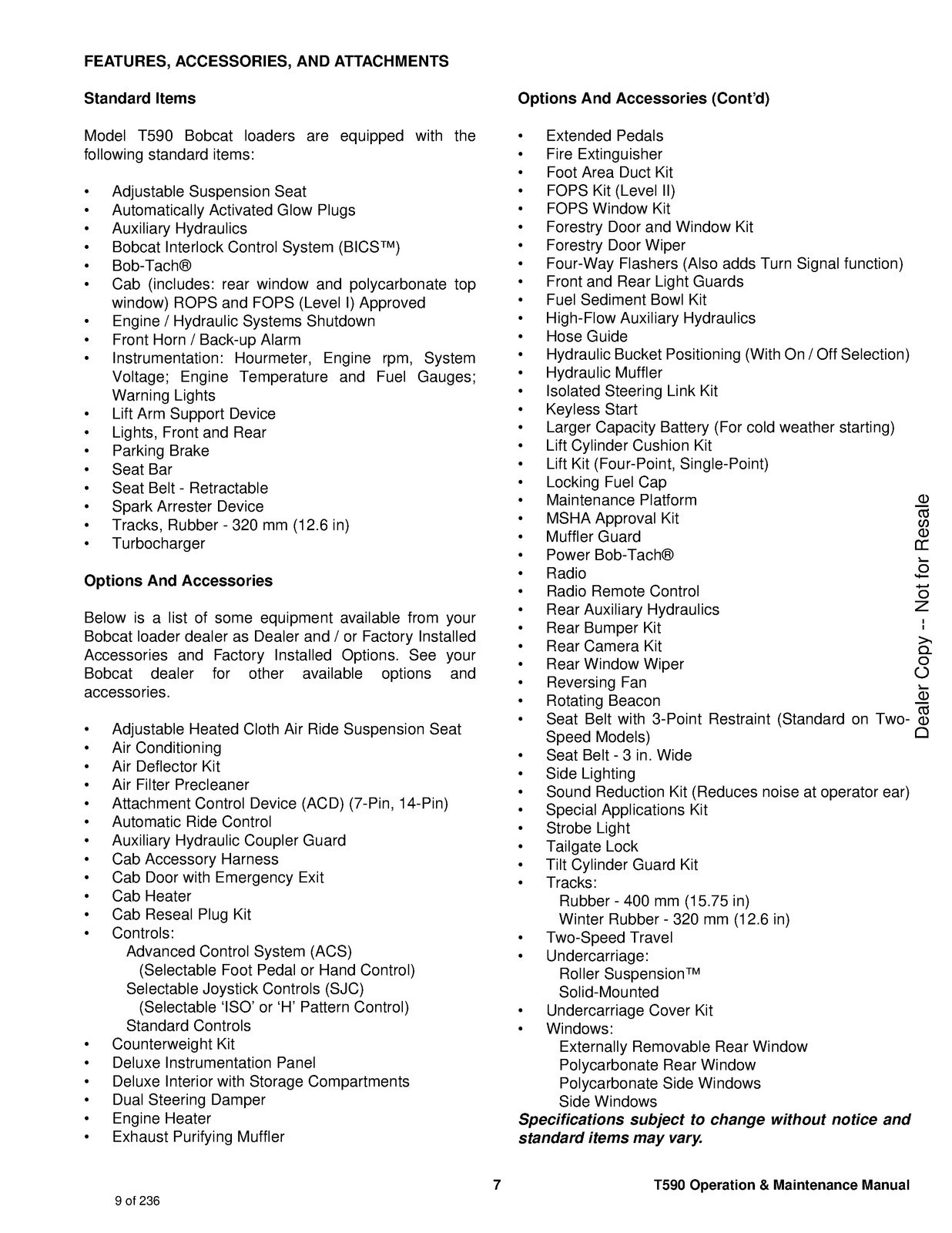 BOBCAT T590 Compact Track Loader Operators Manual 2018 – WIRE SECURED – COVERING