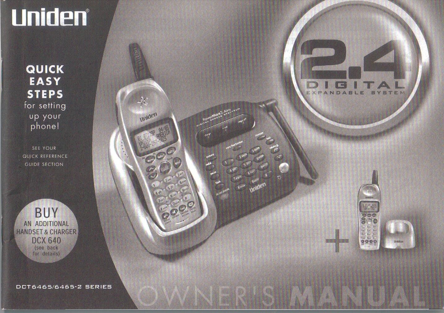 Owner’s Manual Guide for Uniden DCT6465 DCT6465-2 Digital Cordless Telephone