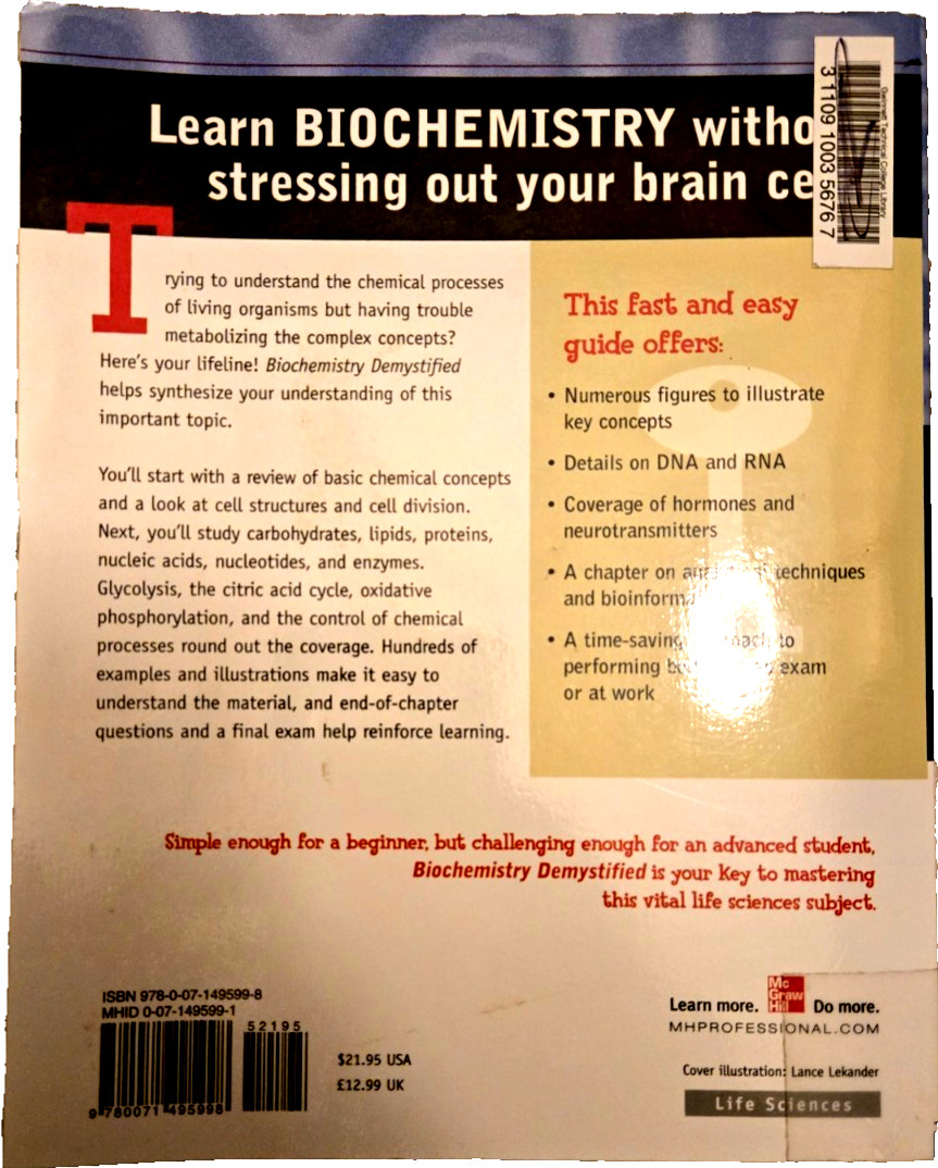 Biochemistry Demystified – Paperback By Walker, Sharon – VERY GOOD