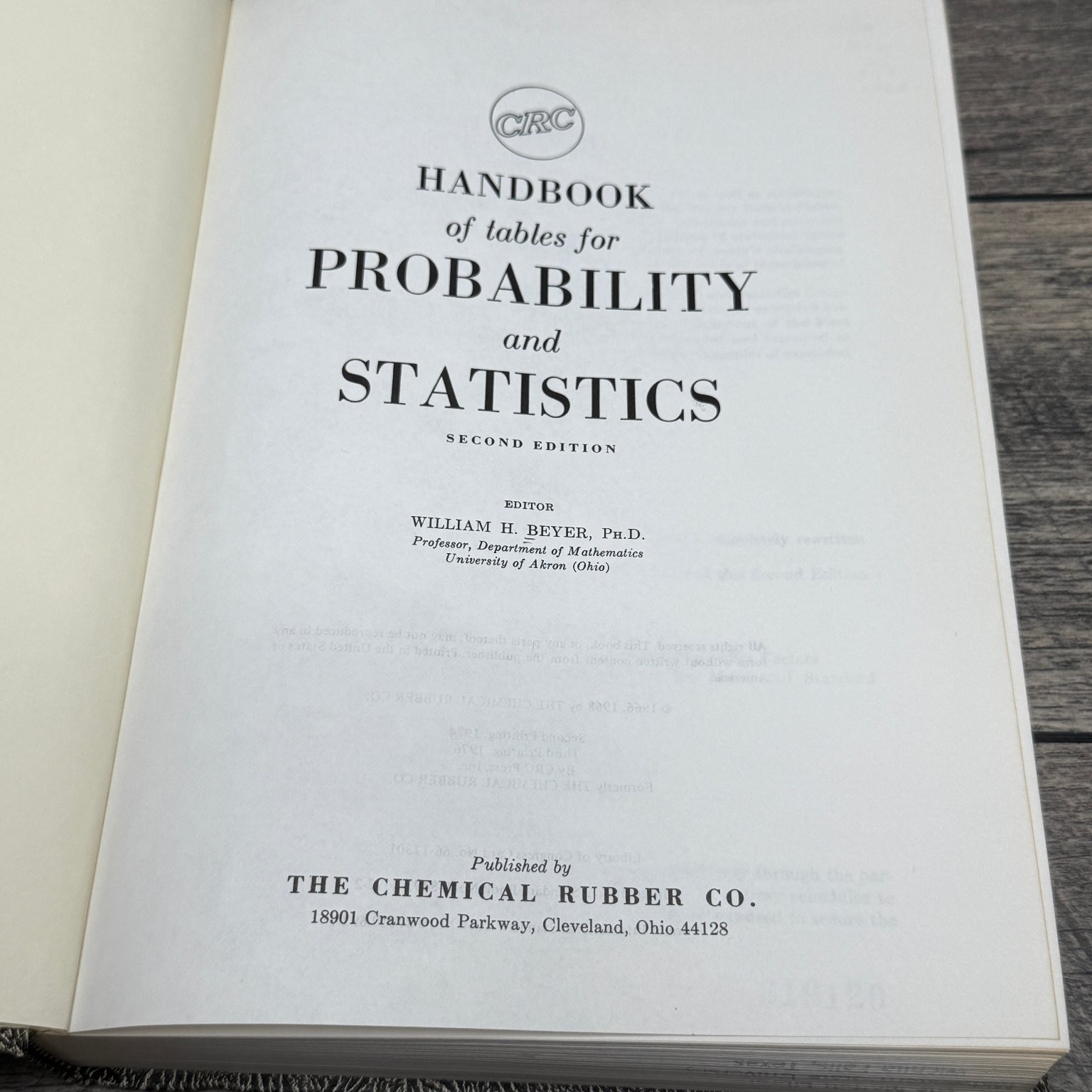 Handbook Probability Statistics Beyer 1968 2nd Edition CRC Press Math Tables