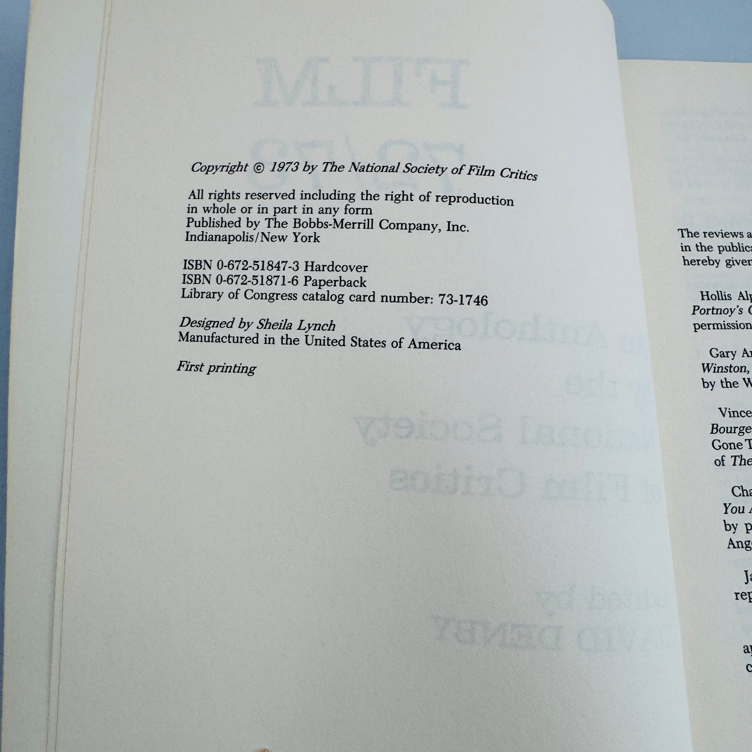 Film 72-73 David Denby 1973 First Printing Film Criticism Bobbs Merrill