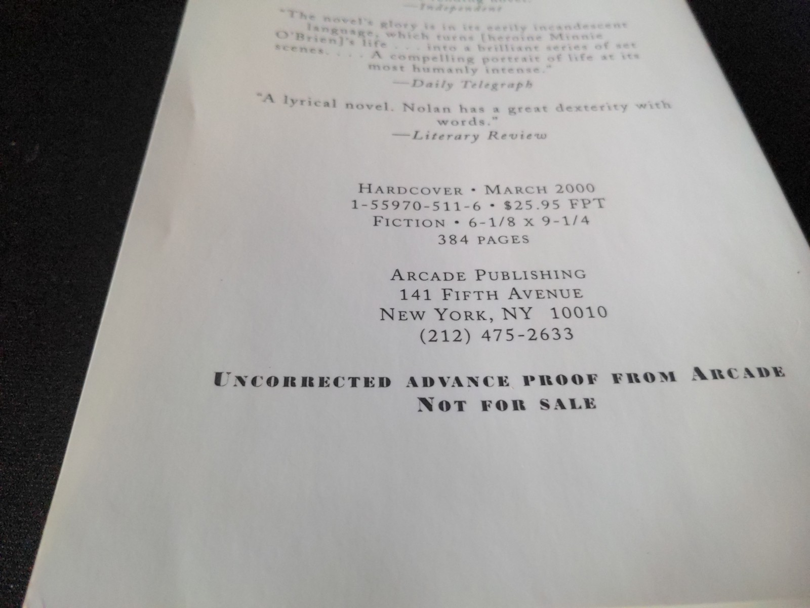 Uncorrected Proof – The Banyan Tree by Christopher Nolan 2000 PB ARC